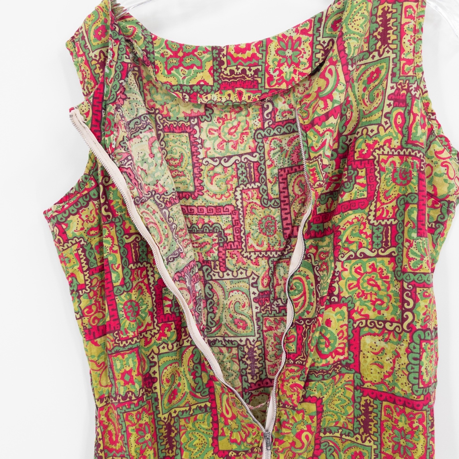 Vintage 60s 70s Shift Dress Womens Large Paisley Pink Green Psychedelic Mod