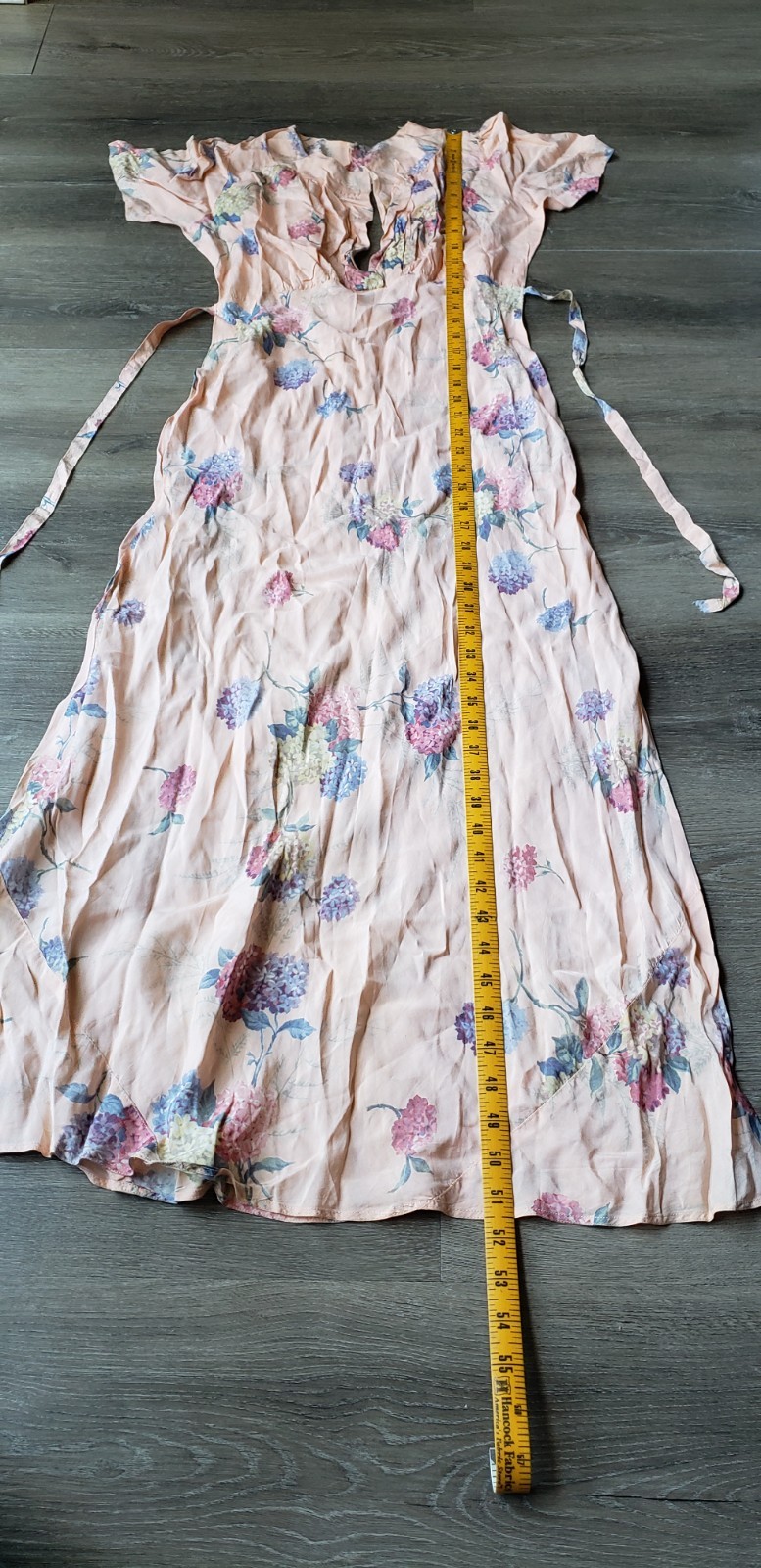 VTG 30s Peach Floral Print Bias Cut Dress Gown Sz XS/S? Art Deco DAMAGE STAINS