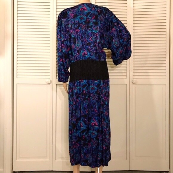 Vintage Diane Freis Multi-color Midi Floral Paisley Silk Dress Size 8/10 Medium