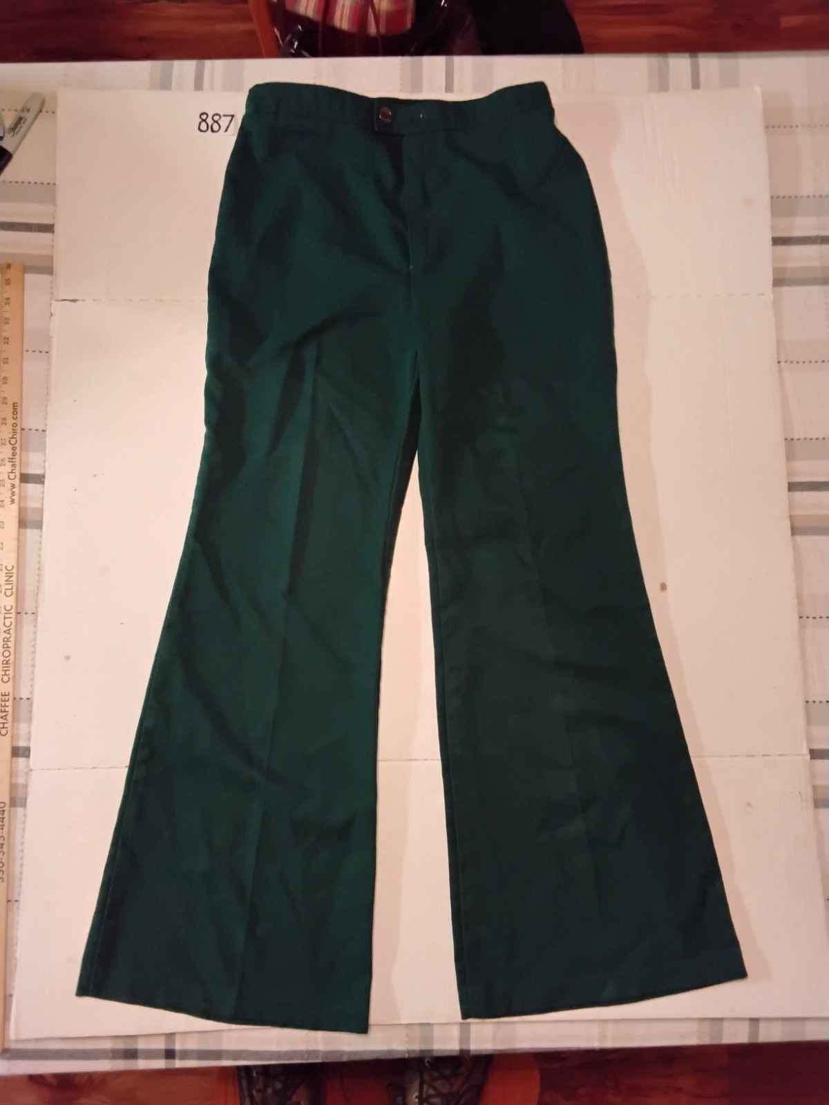 VTG 70s Polyester Green Bell Bottom Pants Women’s 12 (31″x31″) Disco Hippie