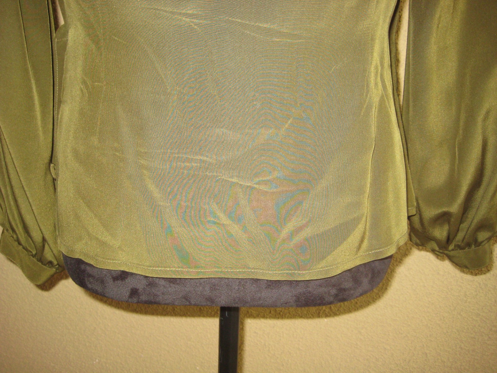 Vintage Mr Jax 100% silk olive green wrap shoulder pads long sleeve blouse 8