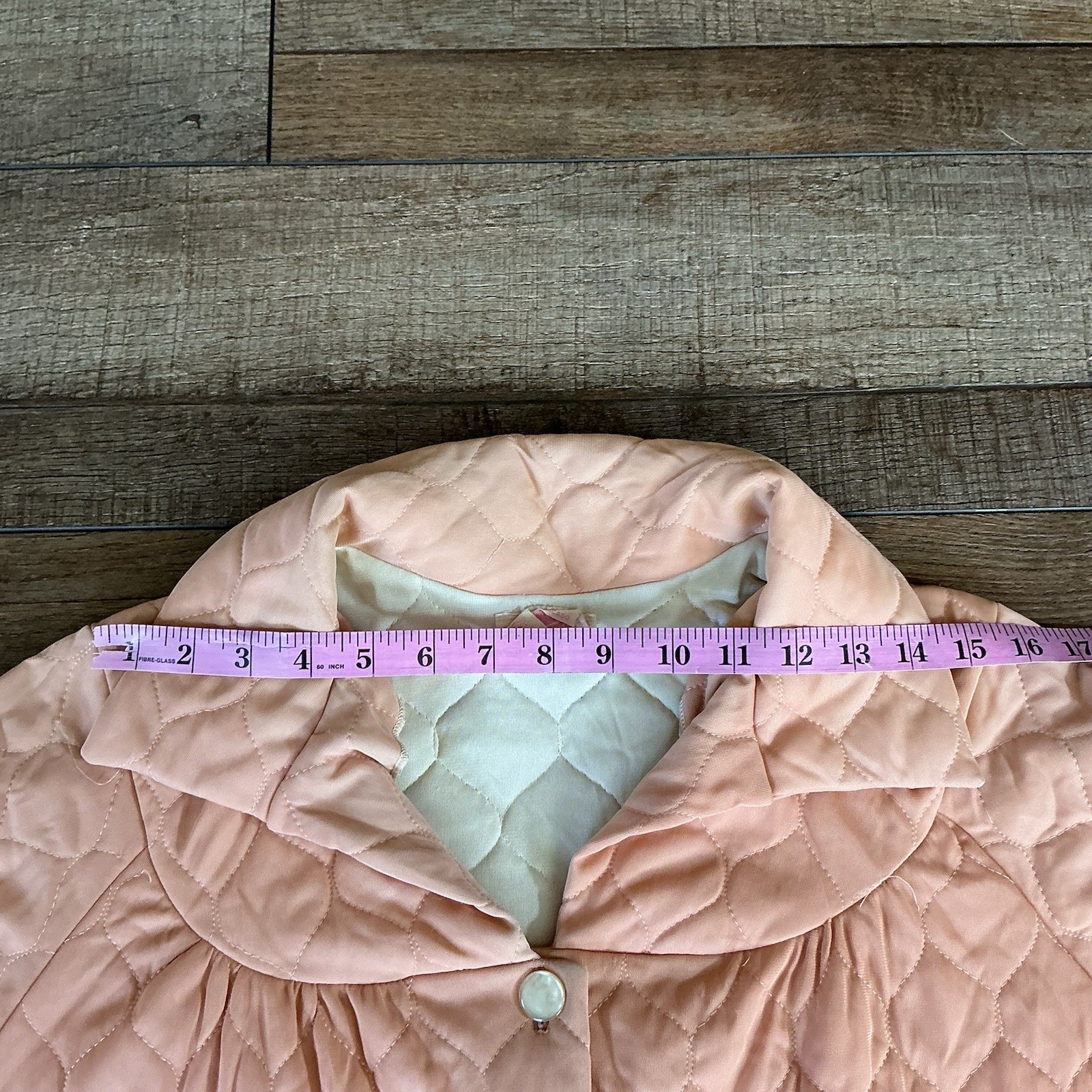 70s VTG Paulette Quilted Robe Housecoat Peach Long Button Front Size 18 #17C8