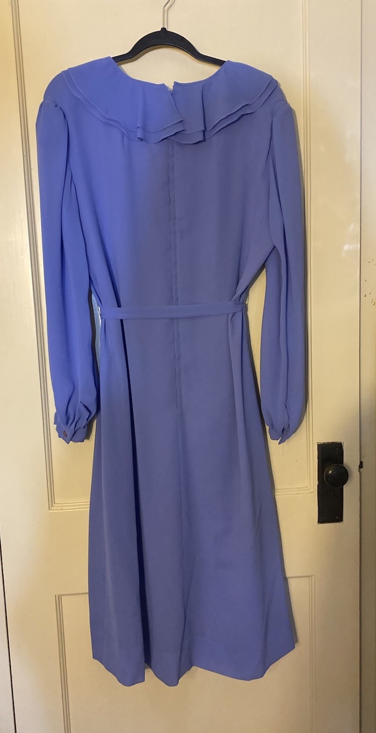 VTG Baron Peters for I. Magnin Women Periwinkle Crepe Day Dress Sz L READ