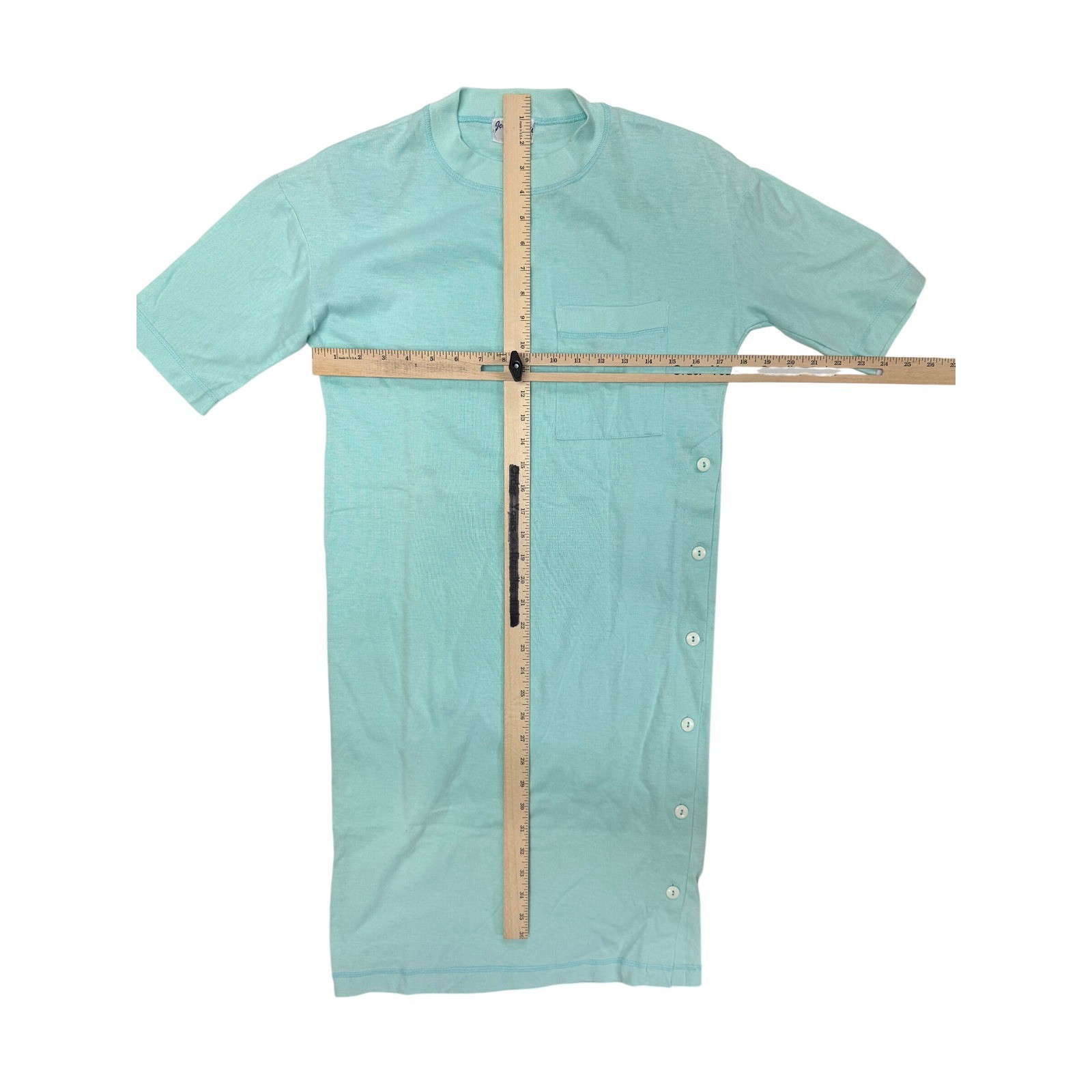 Joni Blair Vintage Aqua Mint Green Side Button Pocket T-Shirt Dress Womens Small