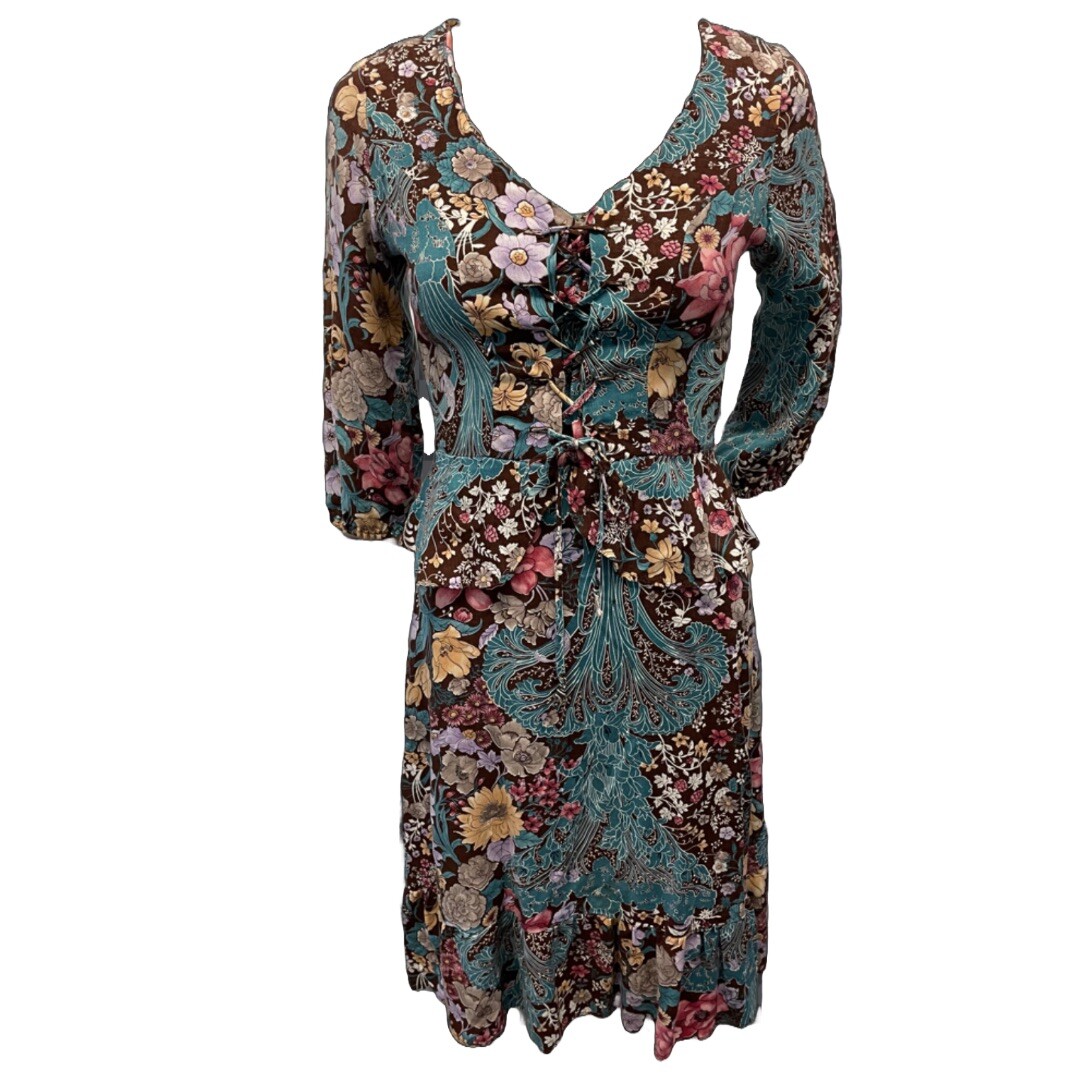 VTG 70s Paper Moon By Yvette Cottagecore Prairie Hippie Floral Dress Size Small