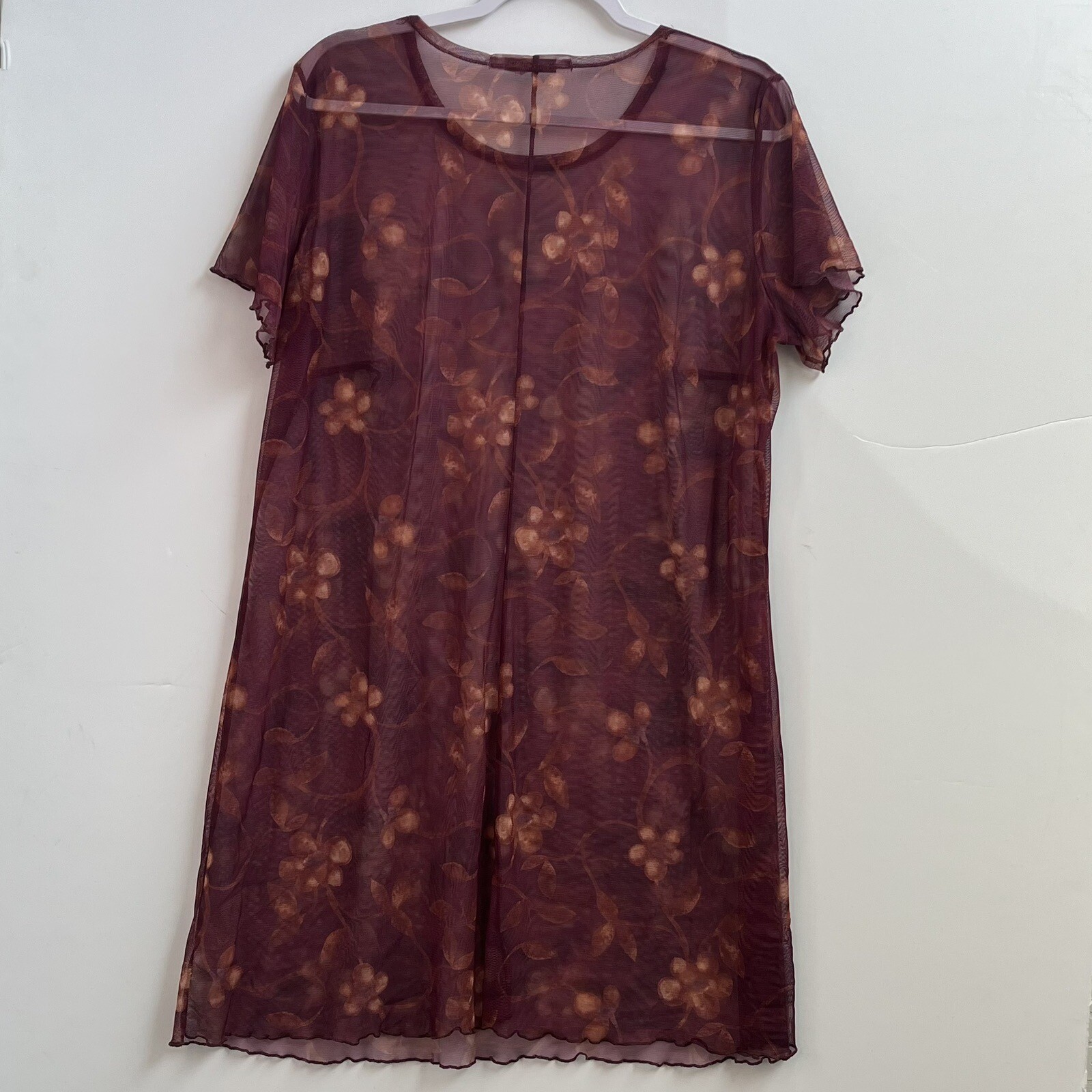 Brentwood Sheer Net Vintage 90s Floral Dress Roses Retro Mini