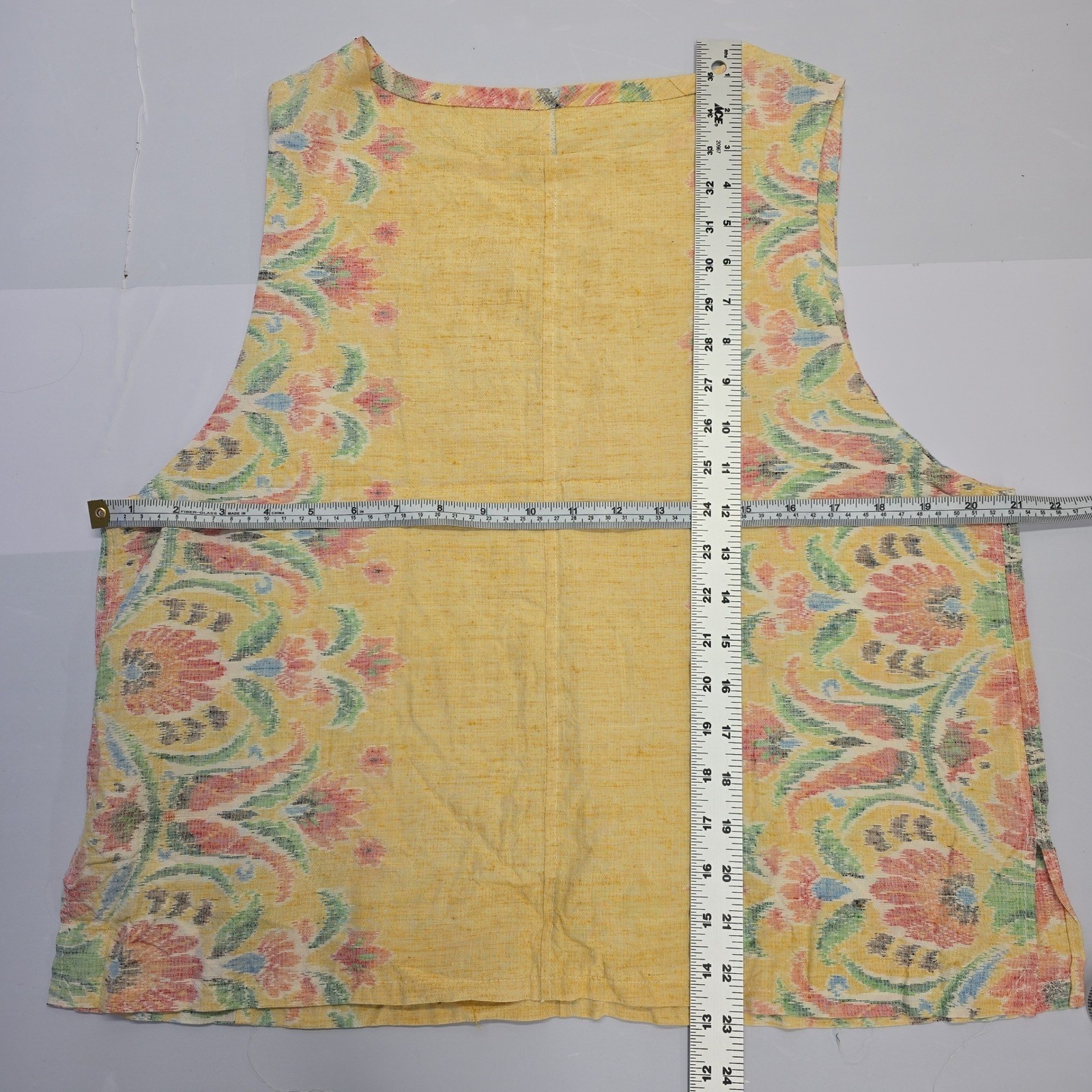Handmade Vintage Yellow Floral Damask Sleeveless Shell Top Blouse Womens Large