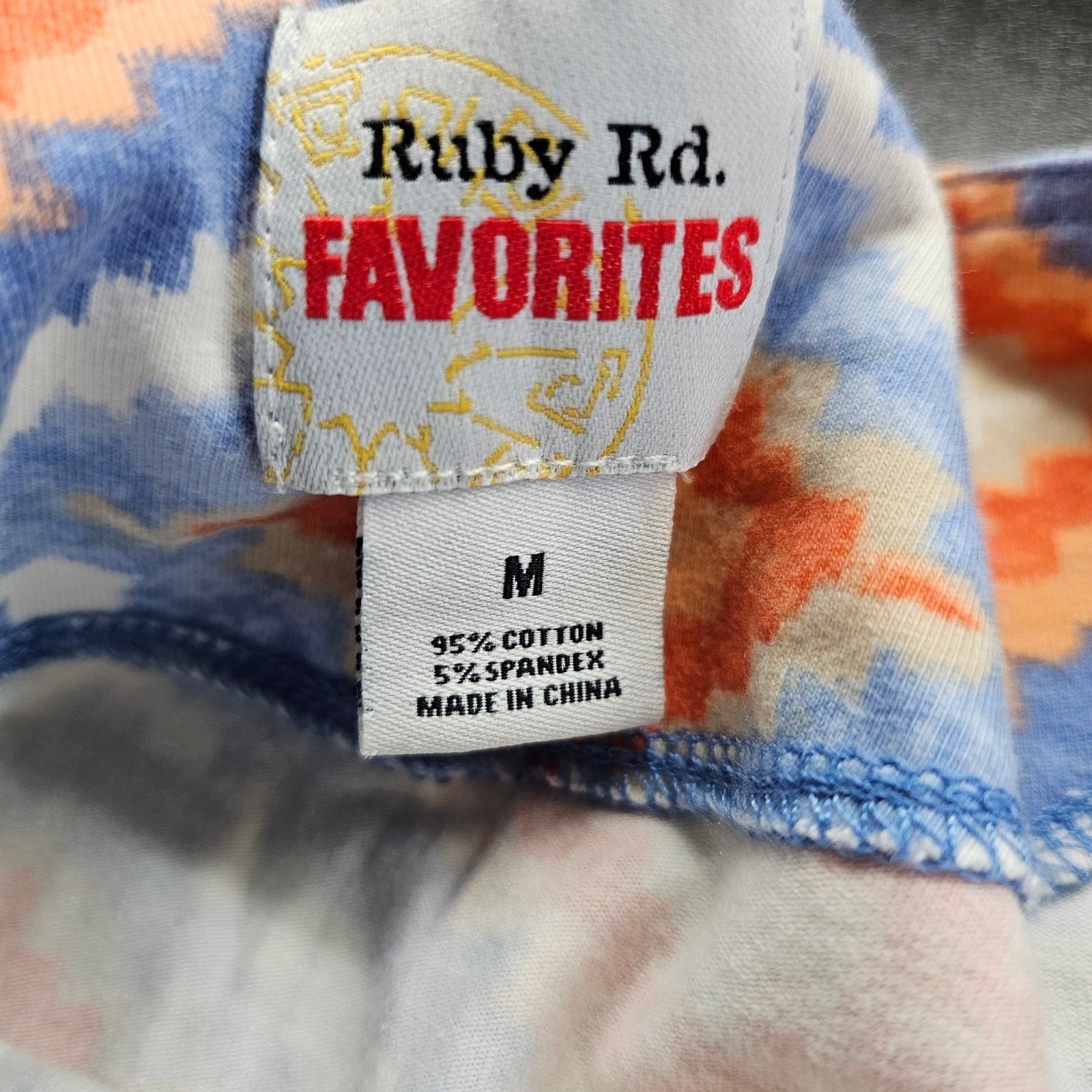 Vintage Ruby Rd. Blouse Womens Medium Blue Orange Geometric Beaded Stretch Y2K