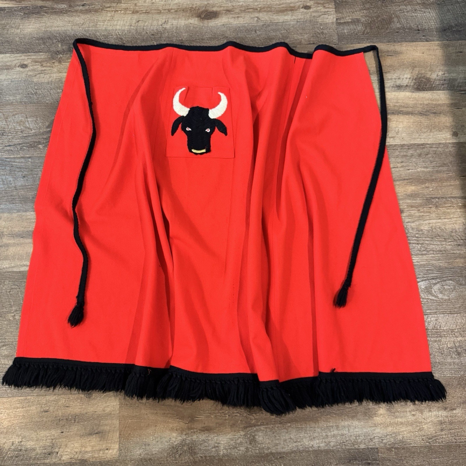 Vintage Virginia Crabtree Red Wrap Skirt Matador Costume Black Fringe Bull FLAWS