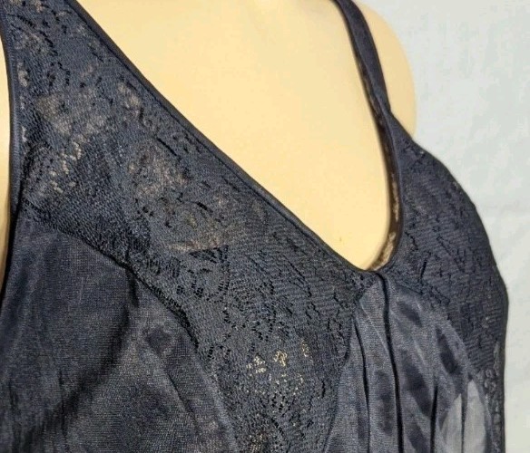 VTG 1950s Vassarette Maxi Slip Dress Nightgownown Layered Chiffon Lace Black 36
