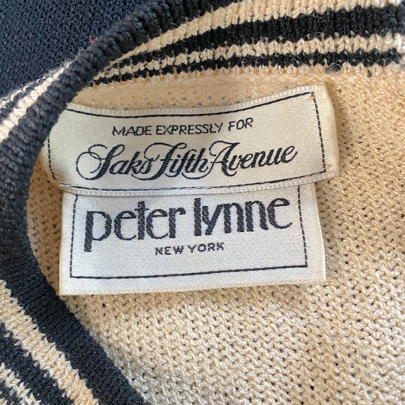 Vintage Peter Lynne Dress Large Black Ivory Wool Santana Knit Checkerboard Midi