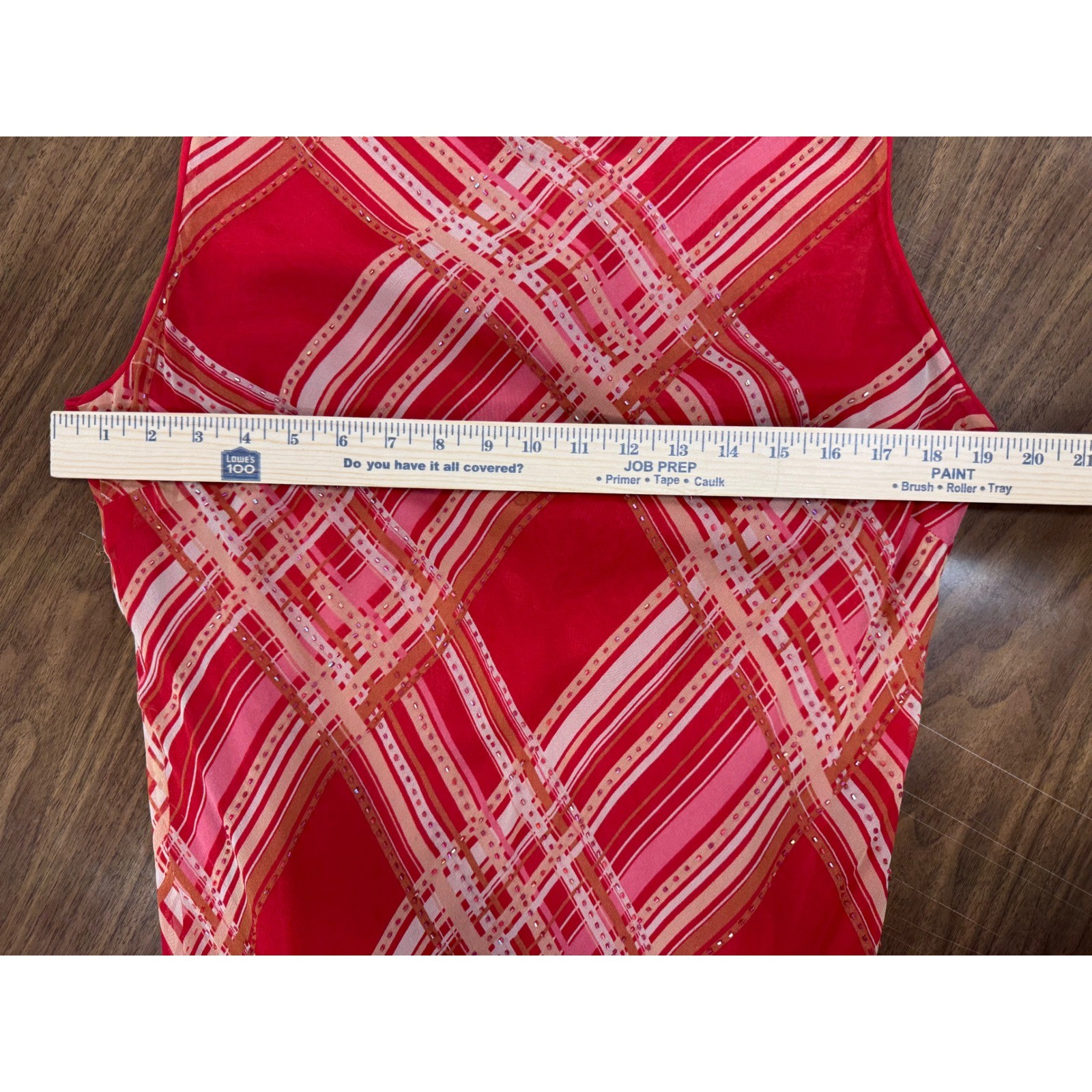 iCE Vintage 90s Y2K 100% Silk Beaded Plaid Slip Midi Dress Red Sleeveless