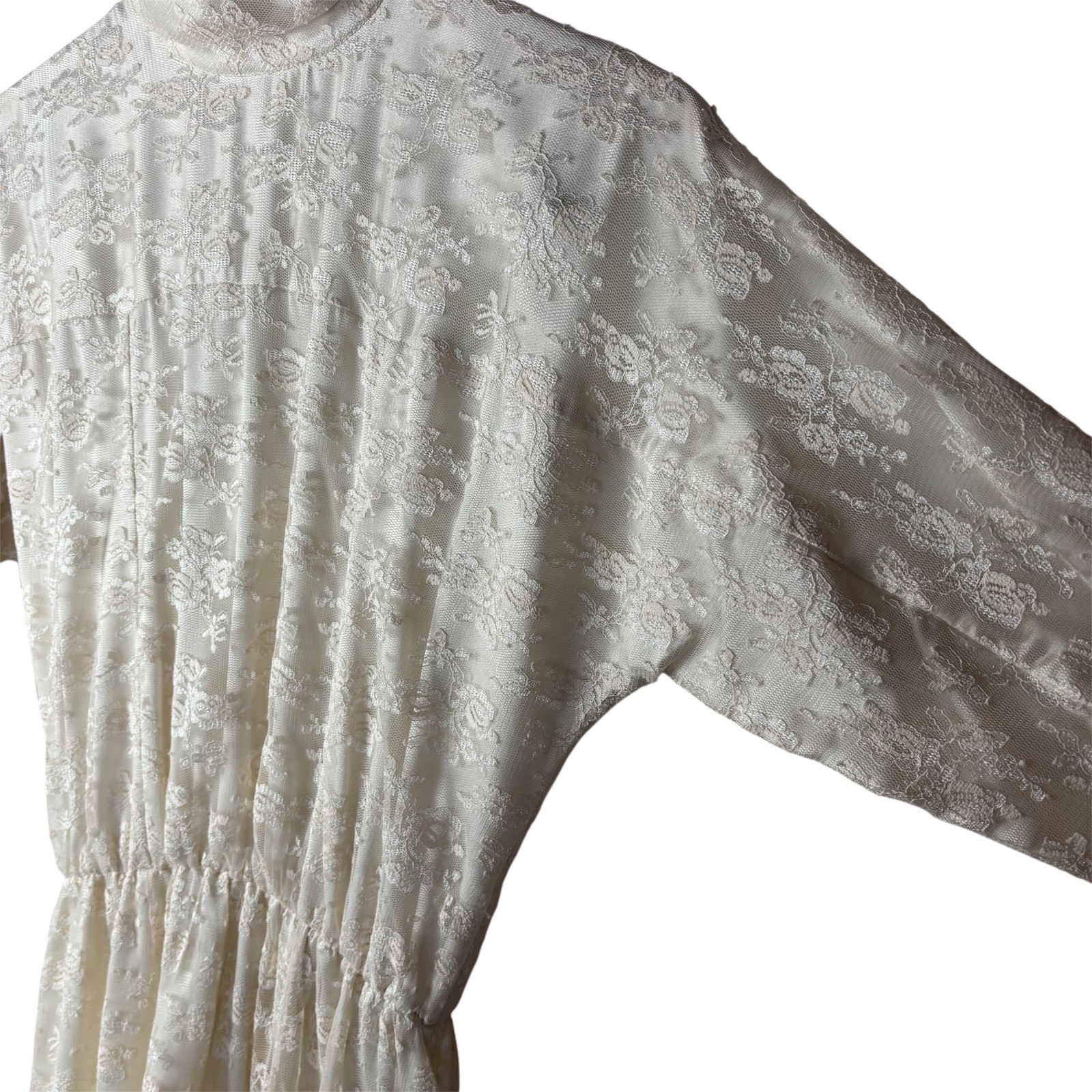 Vintage 1970s Handmade Wedding Dress Ivory Lace Edwardian Revival Cottagecore
