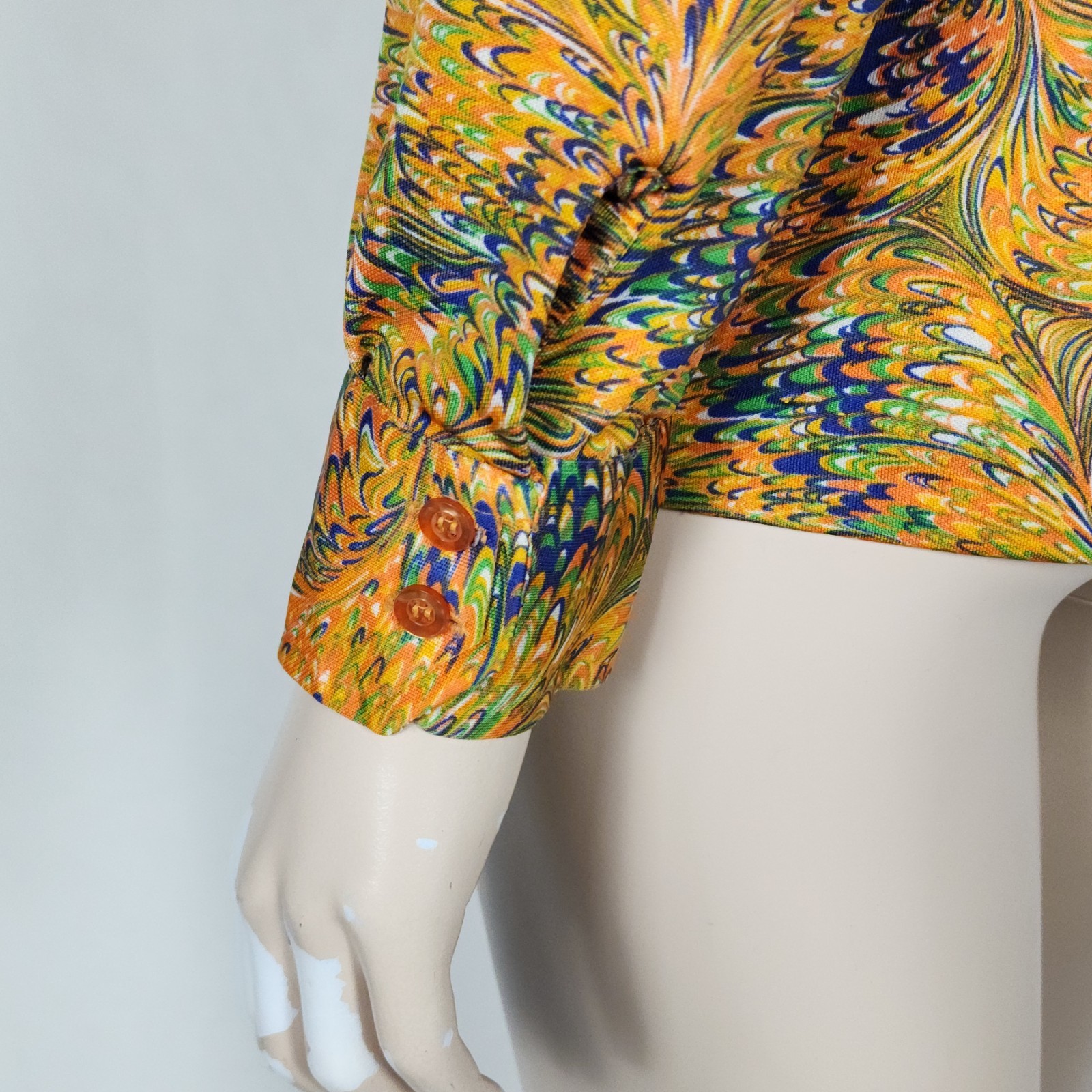 Vtg 70s psychedelic poly button up shirt blouse M/L Hudson’s Bay Company
