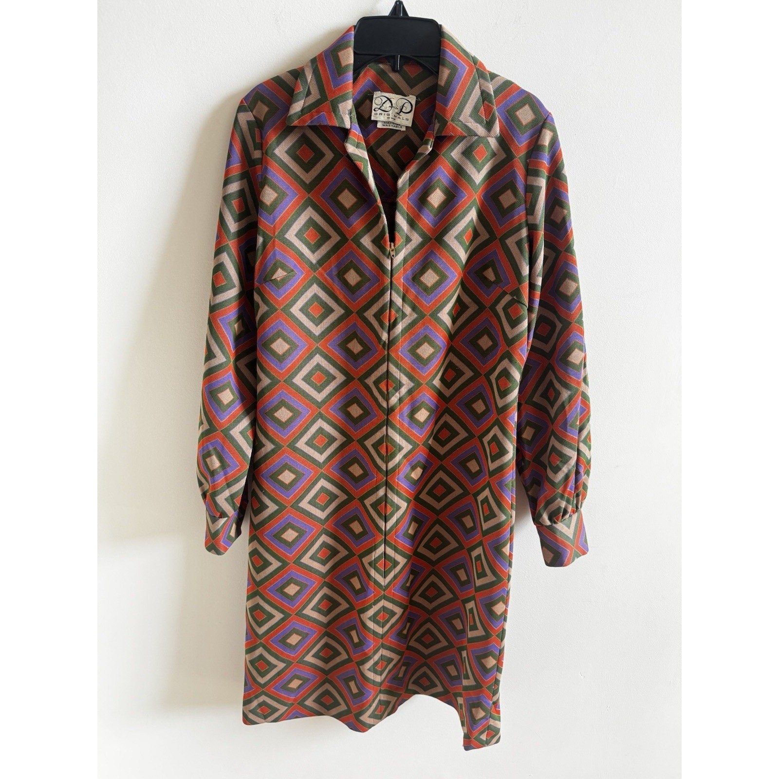Vintage Disco Mod Dress Womens Size 12 Textured Geometric Hippie Groovy 60s 70s