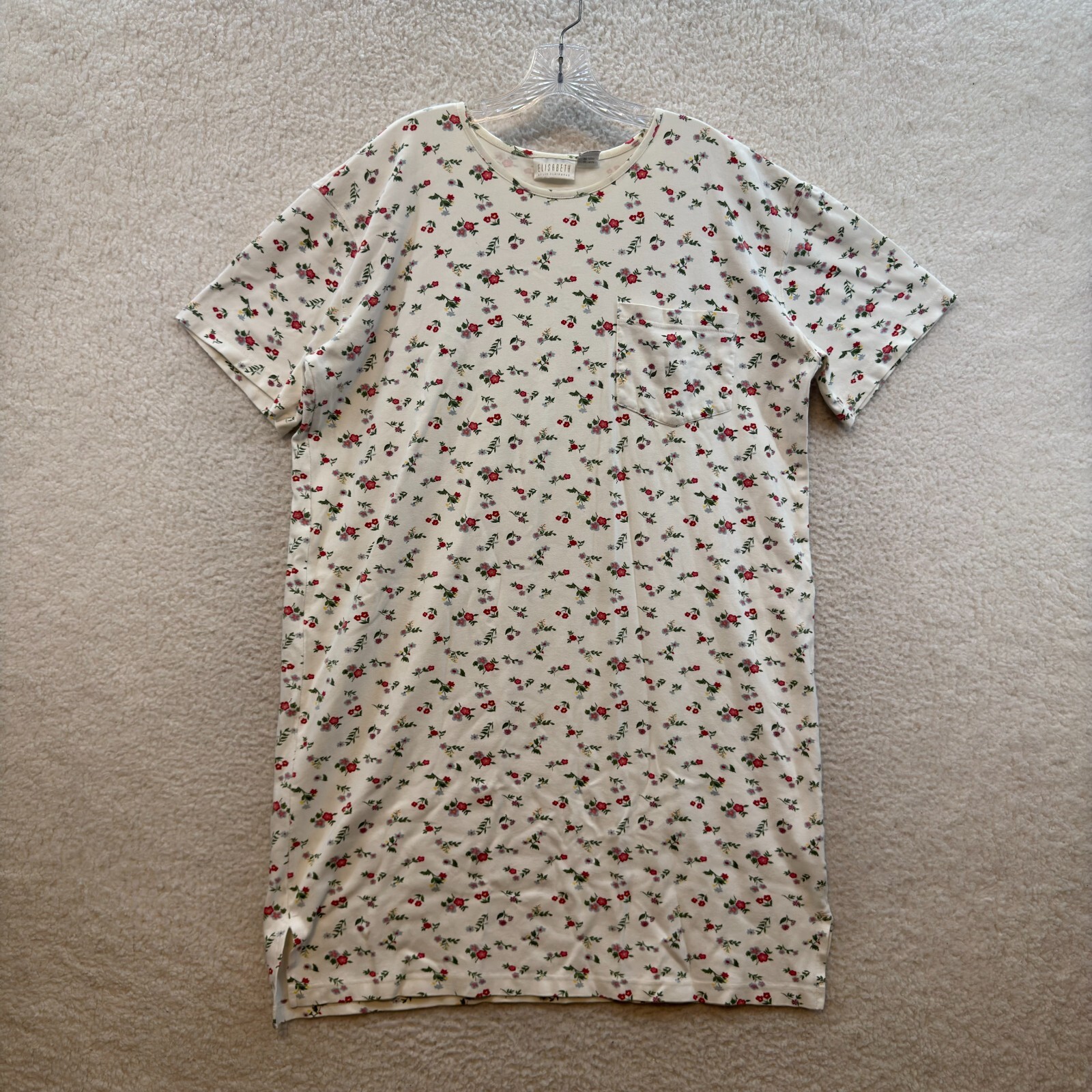 Vintage T-Shirt Sleep Dress Nightgown 2XL XXL White Floral Grandma Cottagecore