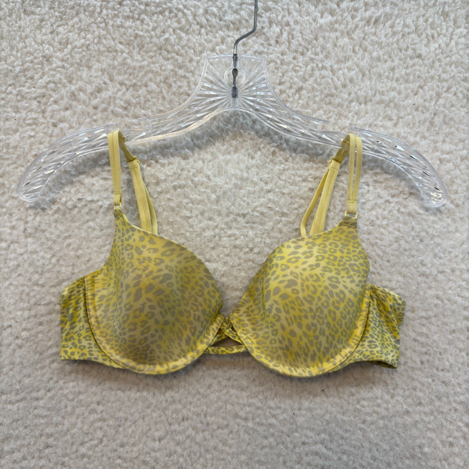 Vintage Victoria’s Secret T-Shirt Bra 36B Yellow Cheetah Leopard Underwire Lined