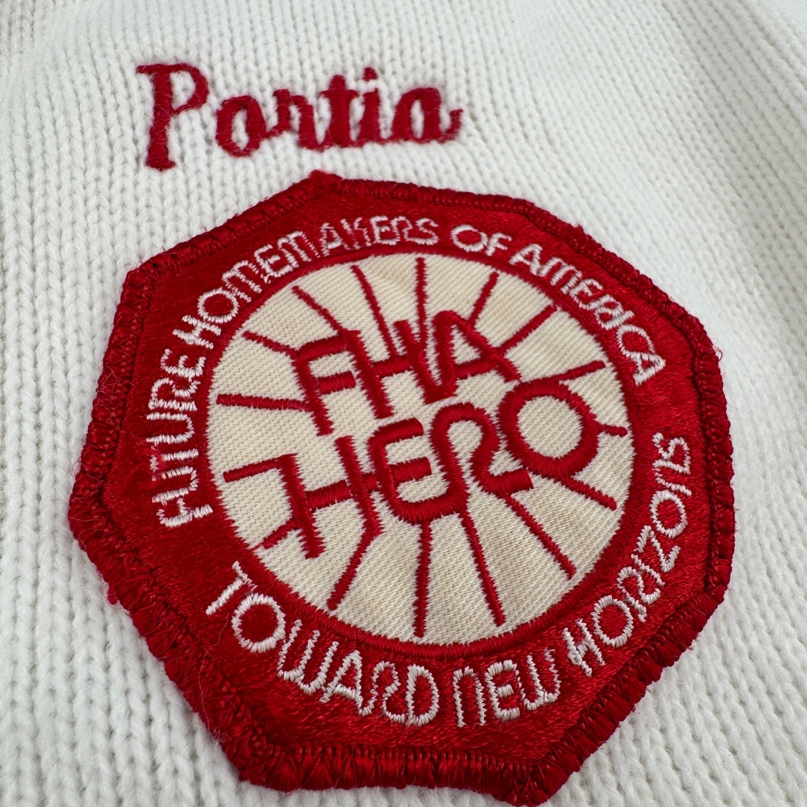 Vintage Bristol Products FHA HERO Letterman Cardigan Sweater Cream Red Size 40