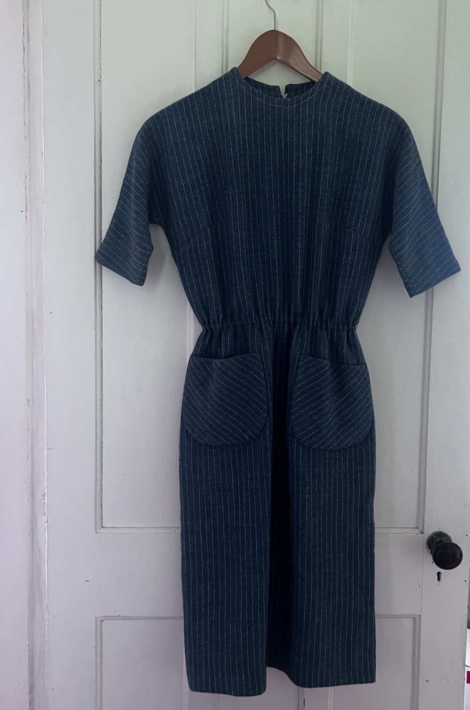 Nancy Greer Vintage 1960’s Dolman Wool Pinstripe Shift Dress With Pockets
