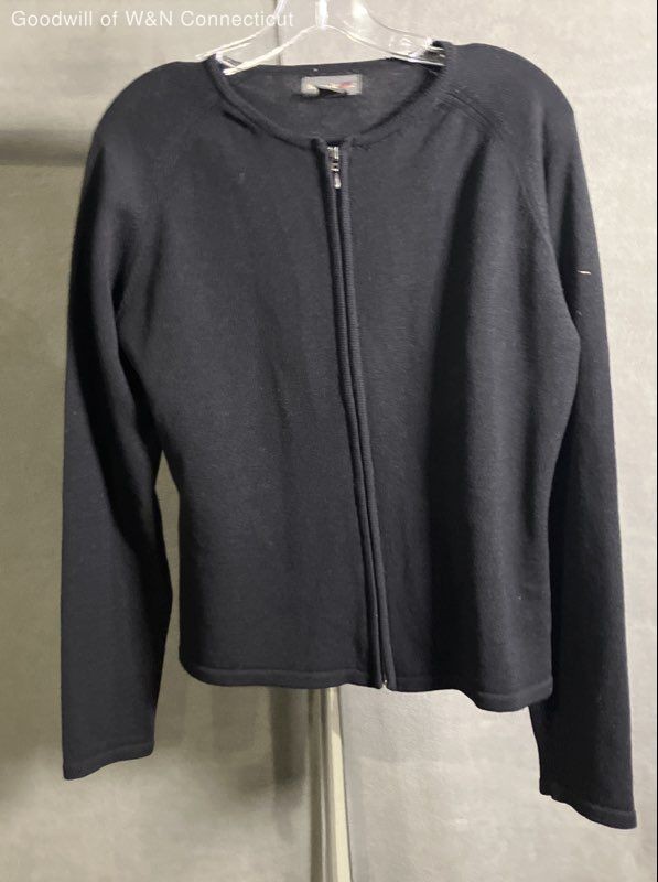 Vintage 90s Banana Republic Women’s Black 100% Merino Wool Zip Up Sweater Sz L