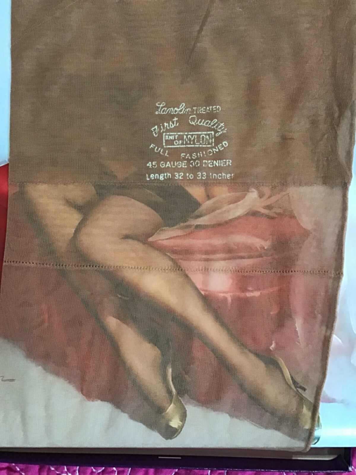 1 PR VTG FLAT KNIT LANOLIN TREATED BACKSEAM FFF CUBANHEEL 15D BROWN 32-33”