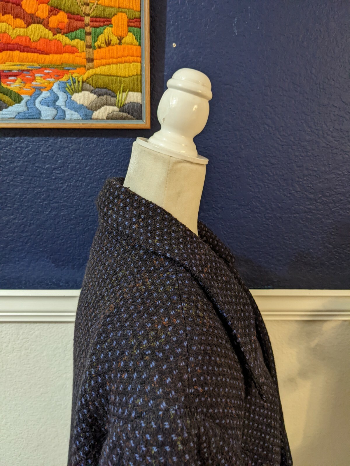 VTG Lily & Taylor New York Paris Blue Tweed Coat Double Button Sz PLUS 20 XXXL
