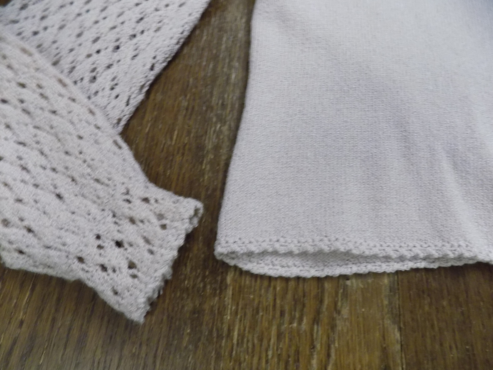 Vtg Dana Hogan Crochet Knit 2 pc Set Mock neck Sweater & 24″ W Skirt Lilac FAB!