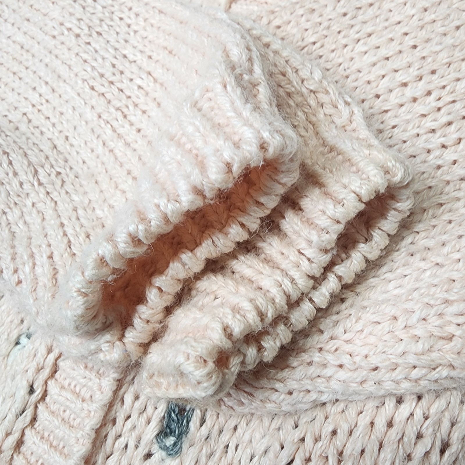 Vintage Knitted by Hand Sweater Size L Pale Pink Gray White Fair Isle Cardigan