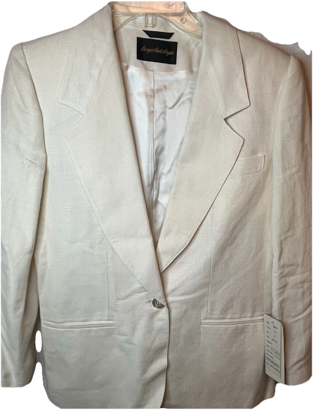 Vintage Giorgio St Angelo Cream Linen Blend Single Breast Blazer Womens 6 FLAW