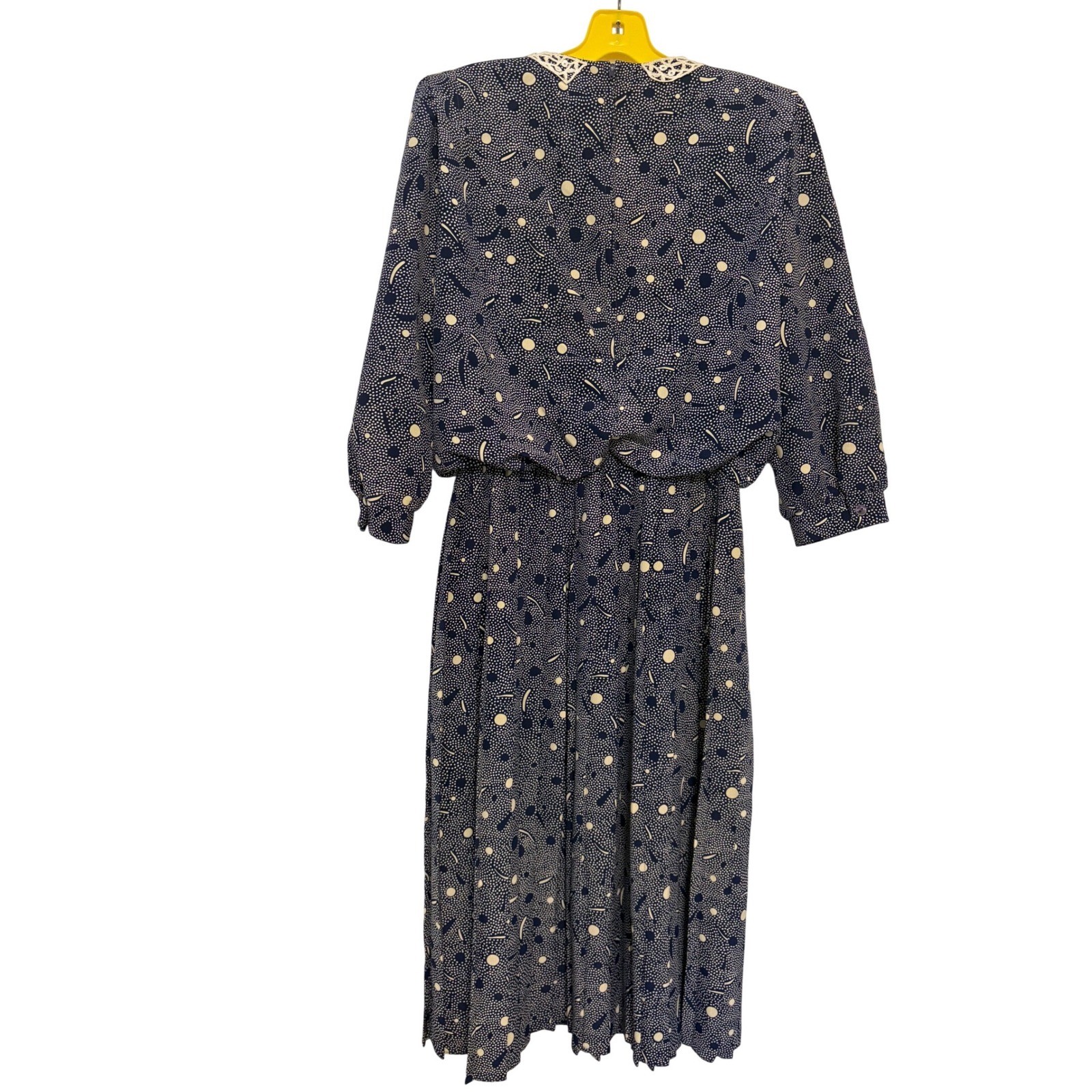 Vintage 80s VLP Petites Lace Collar Polka Dot Midi Dress Cottagecore Prairie