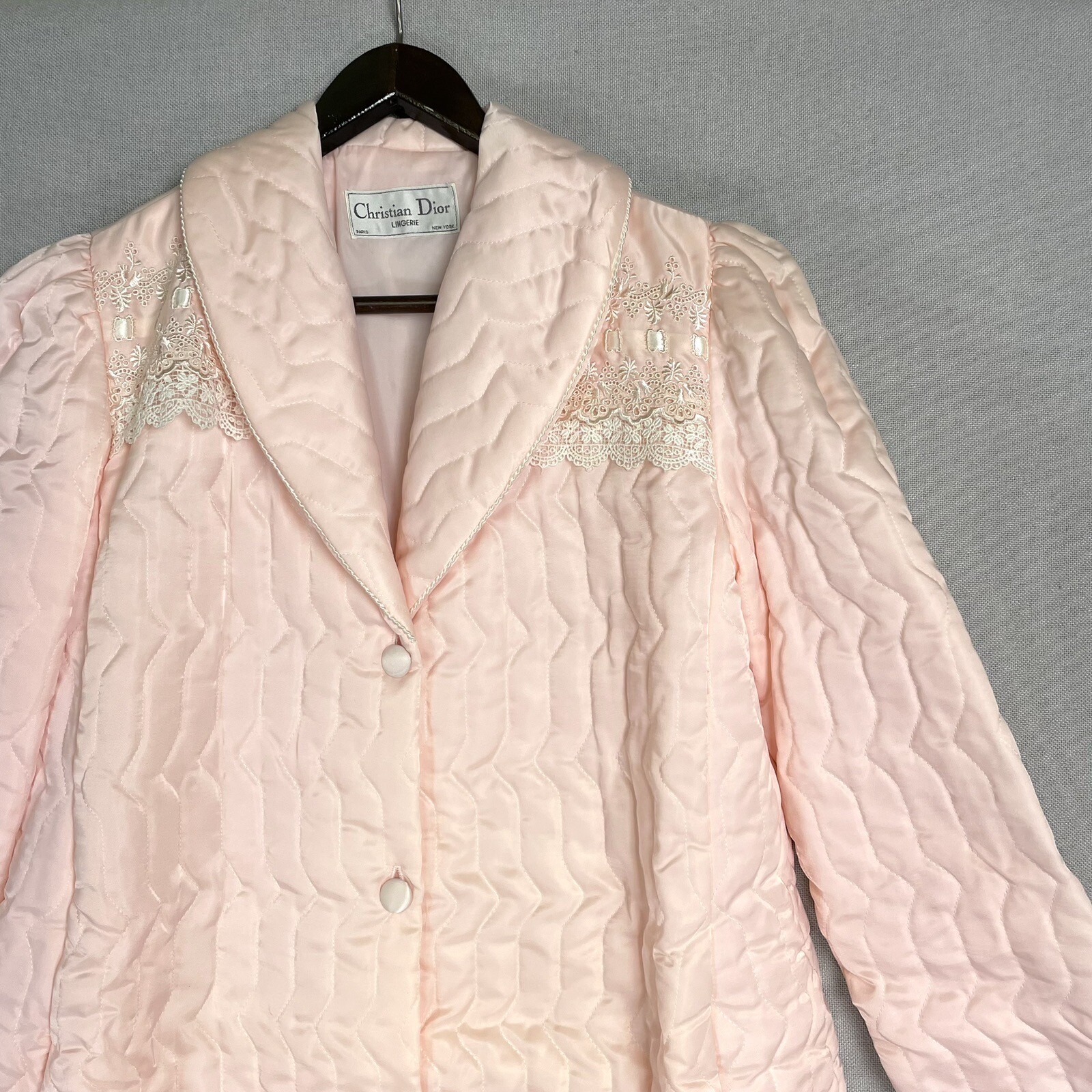 VINTAGE Christian Dior Lingerie Satin Lace Quilted Robe House Coat Sissy NOS!