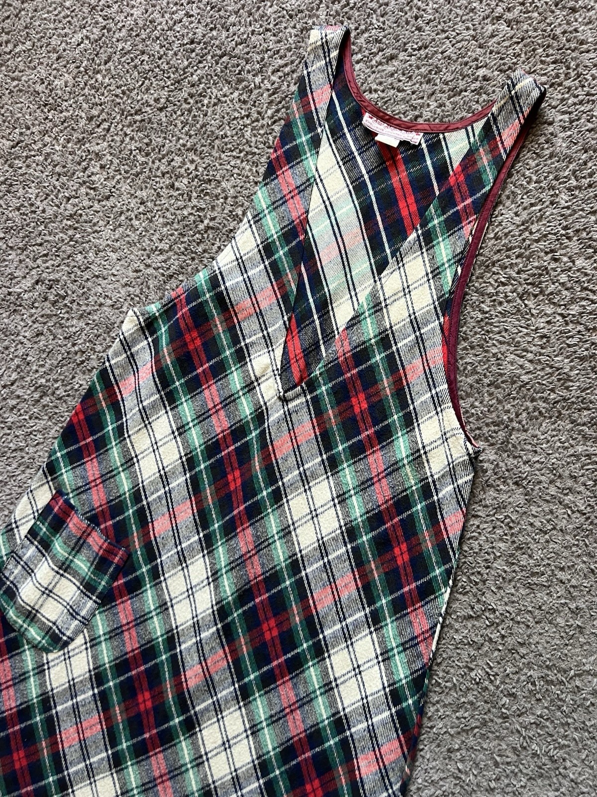 Vintage 80s Overall Maxi Dress Small Tartan Plaid Pullover Tank V-Neck Academia