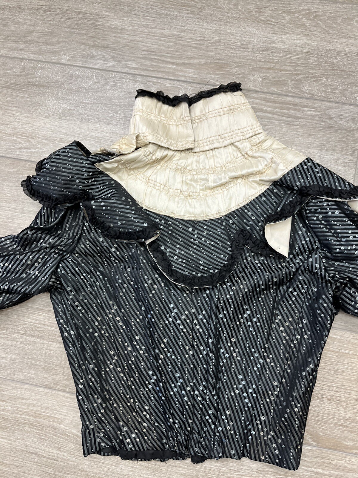 Antique Victorian Black Silk Jacquard Bodice Stripes and Bubble Pattern AS IS
