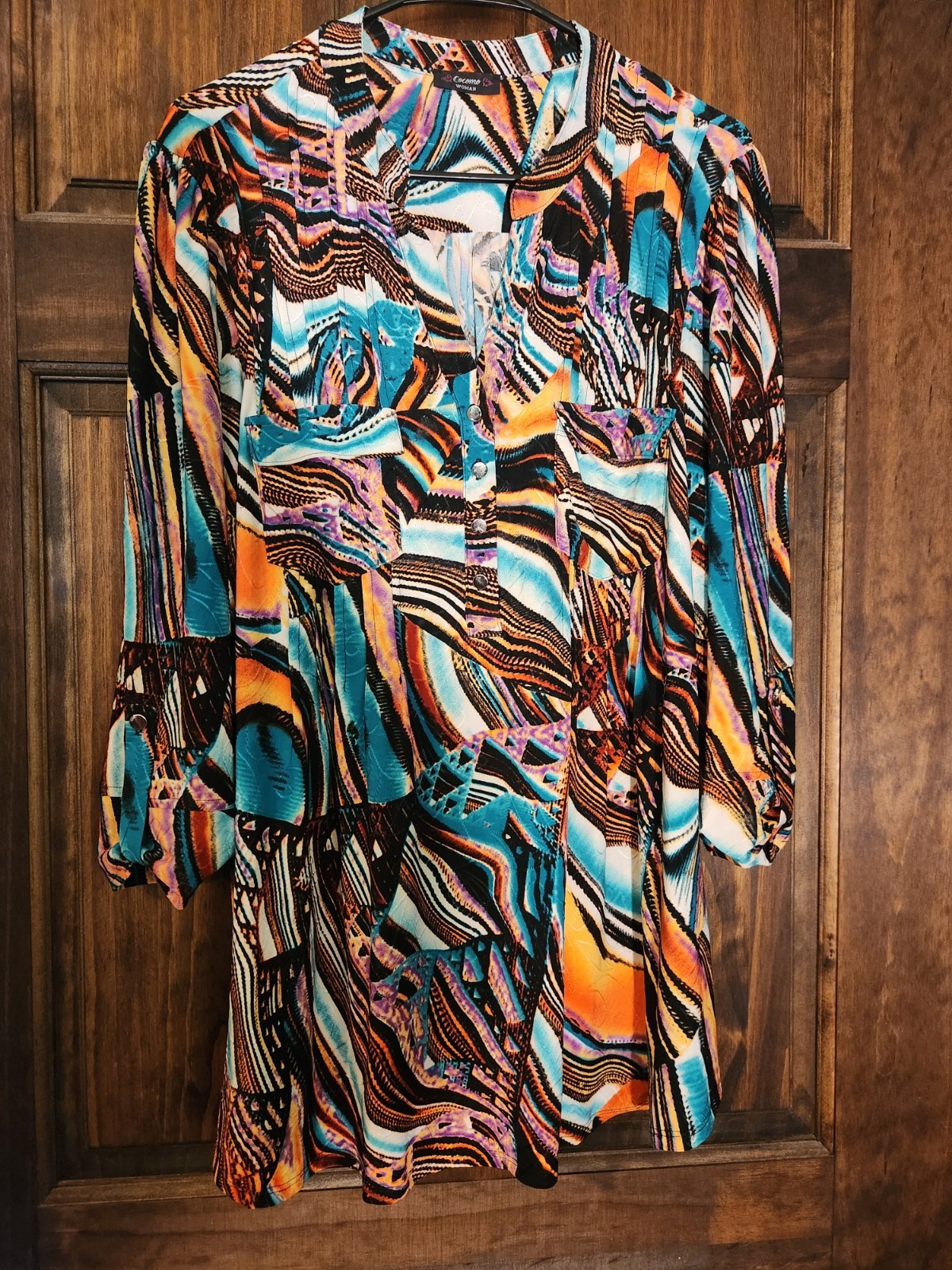 Cocomo Vtg Womens Swirl Abstract Top Sz 2X Groovy Boho Hippie Beautiful Colors
