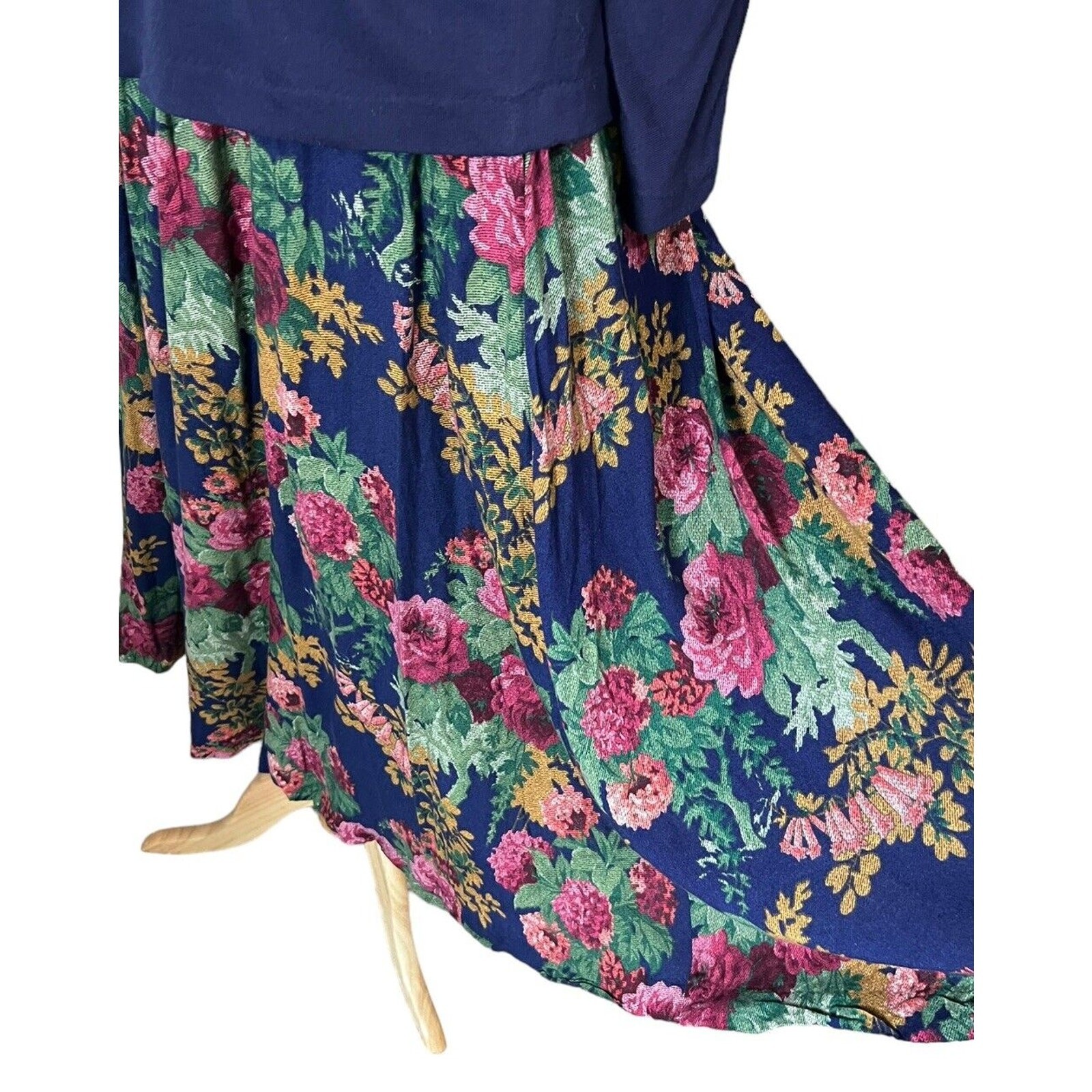 Vintage 90s Alison J Belted Peplum Maxi Dress Cottagecore Light Academia sz 12