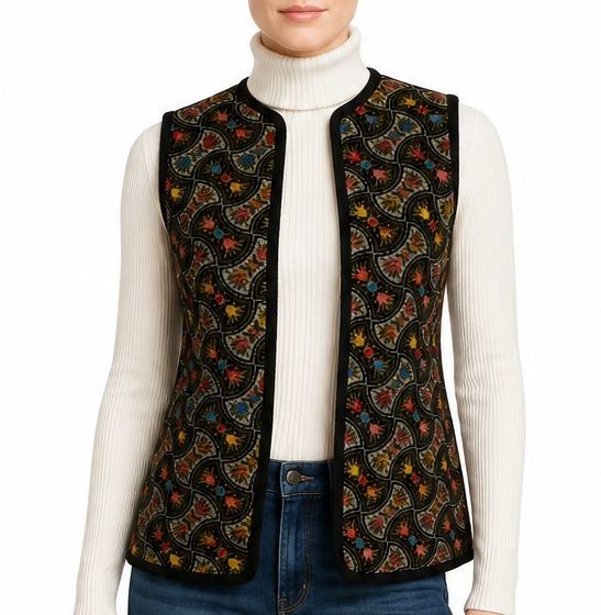 Vintage 70’s Women’s Chenille Tapestry Vest by Happy Legs, Floral, Size M Medium