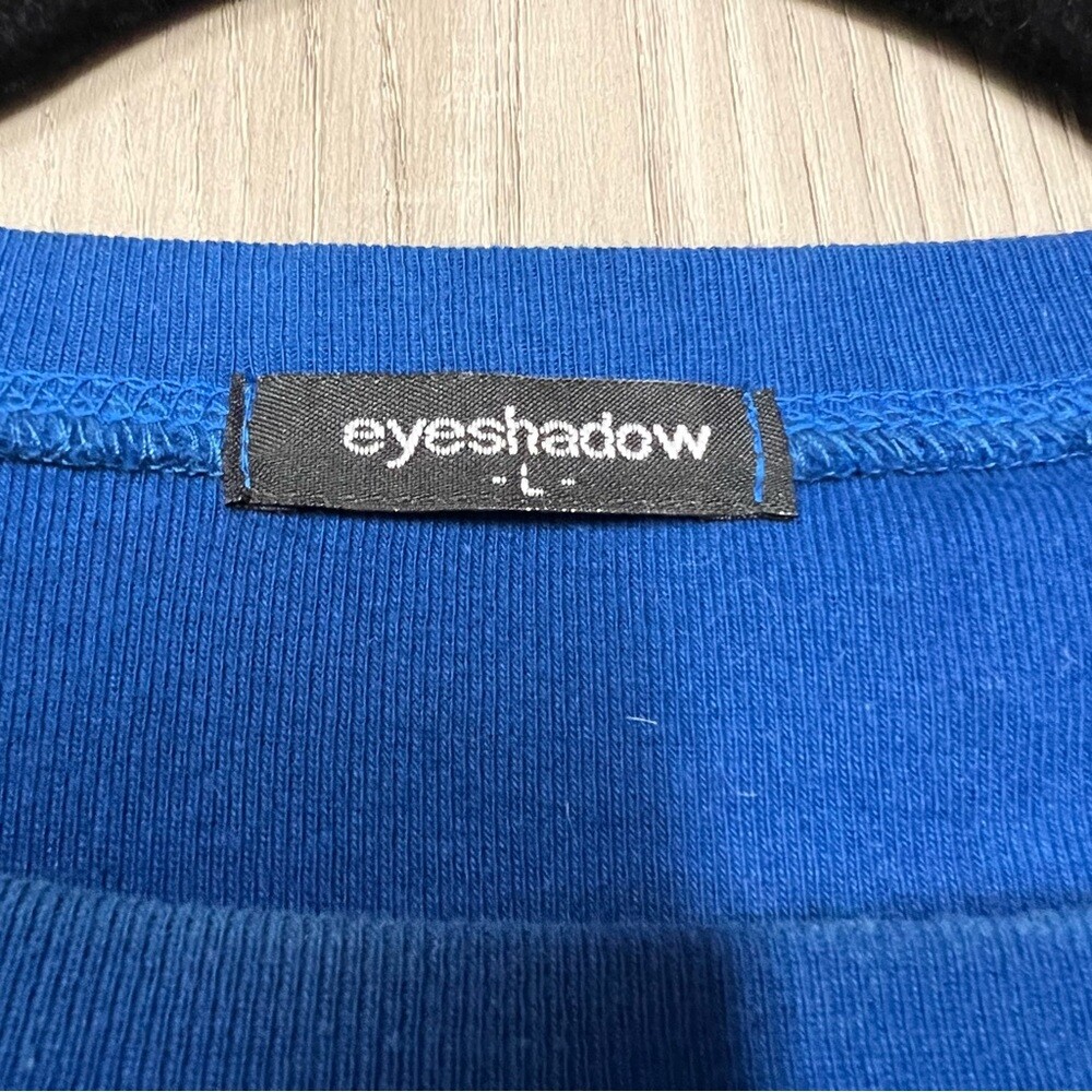 NWOT eyeshadow blue top with bling cat sz L vintage Y2K Long sleeves 100% Cotton