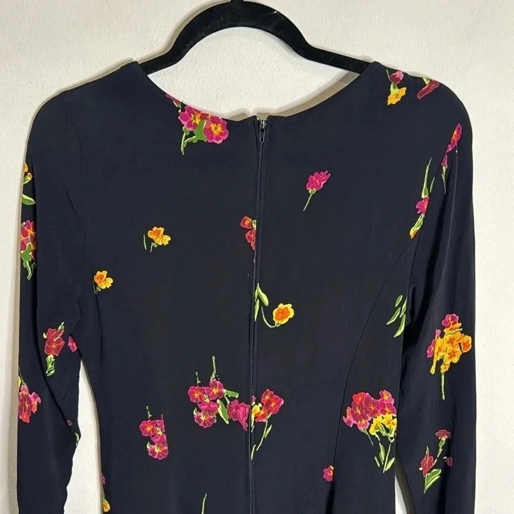 Betsey Johnson Vintage Y2K 90s Black Floral Mini Dress Small Whimsigoth Clueless