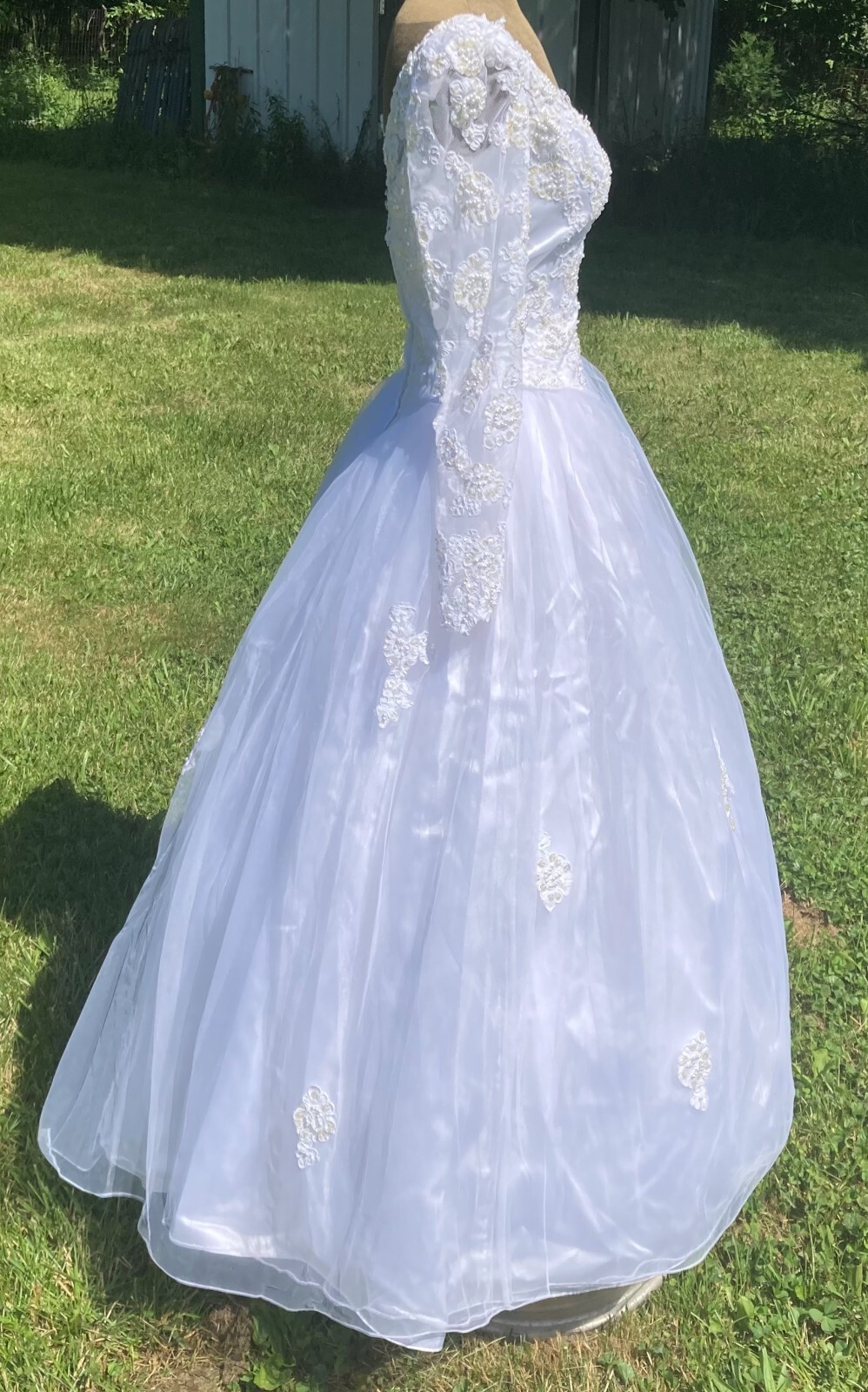 Vtg 1990s Christian Michele White Princess Wedding Ballgown 92″ Cathedral Train