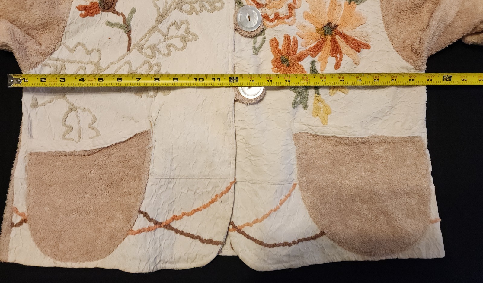 VTG Chenille Jacket Blanket Coat Bedspread Robe Deep Pile Floral 90s Does 50s