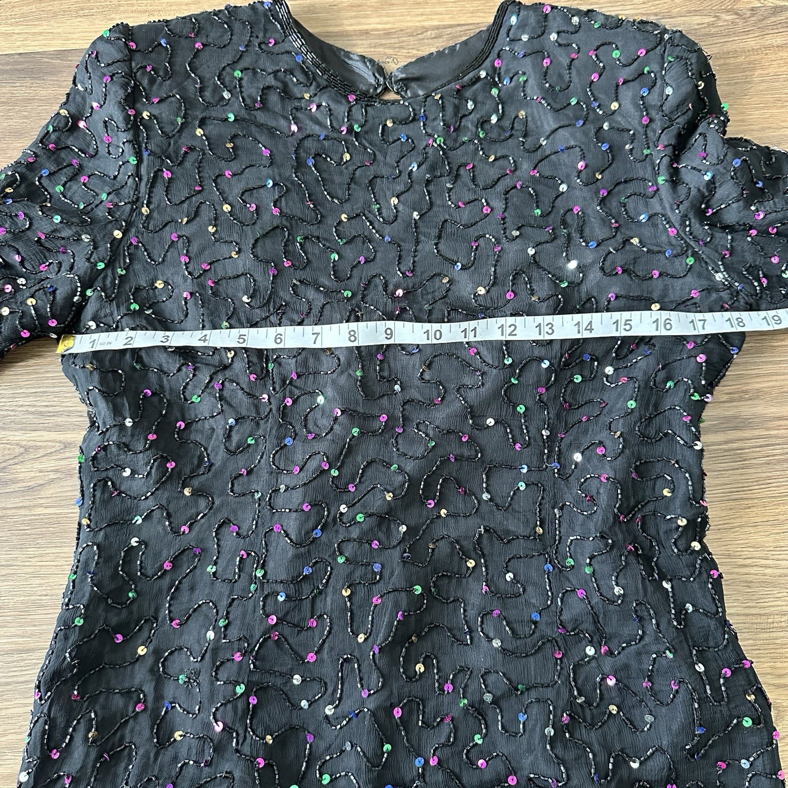 VTG Silk Sequin Beaded Dress Party 80s Sparkle NYE 90s Cocktail Homecoming Large