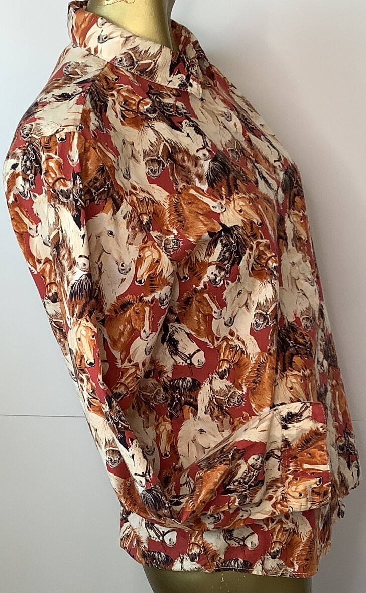 Vintage Panhandle Slim Womens Western Shirt Size Medium Horses Button Up Cotton