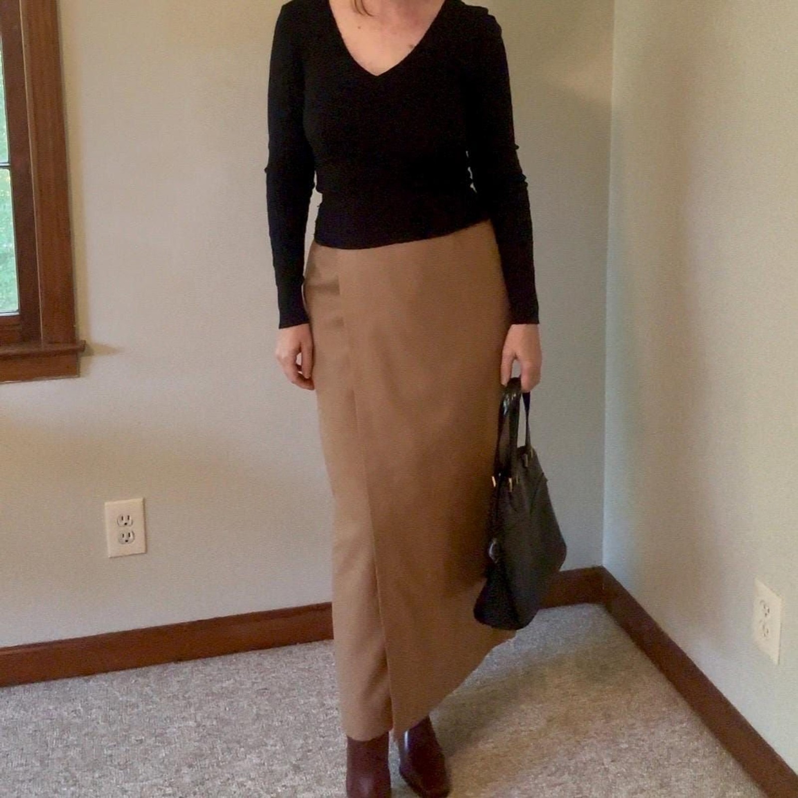 Vintage SISLEY Camel Italian Virgin Wool Wrap Maxi Skirt, 90s Minimalist, Size 6