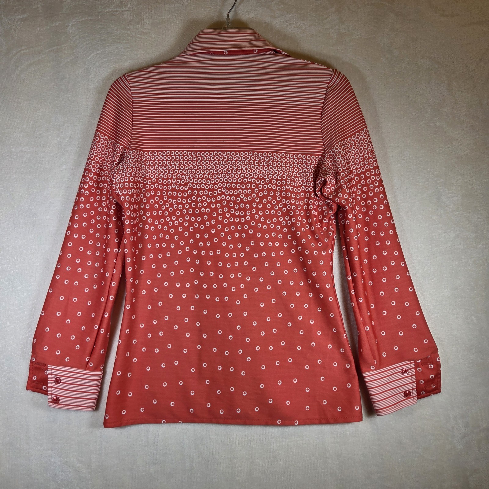 VTG 70s Jantzen Geometric Dots & Stripes Shirt Womens 8 Orange Polyester Disco