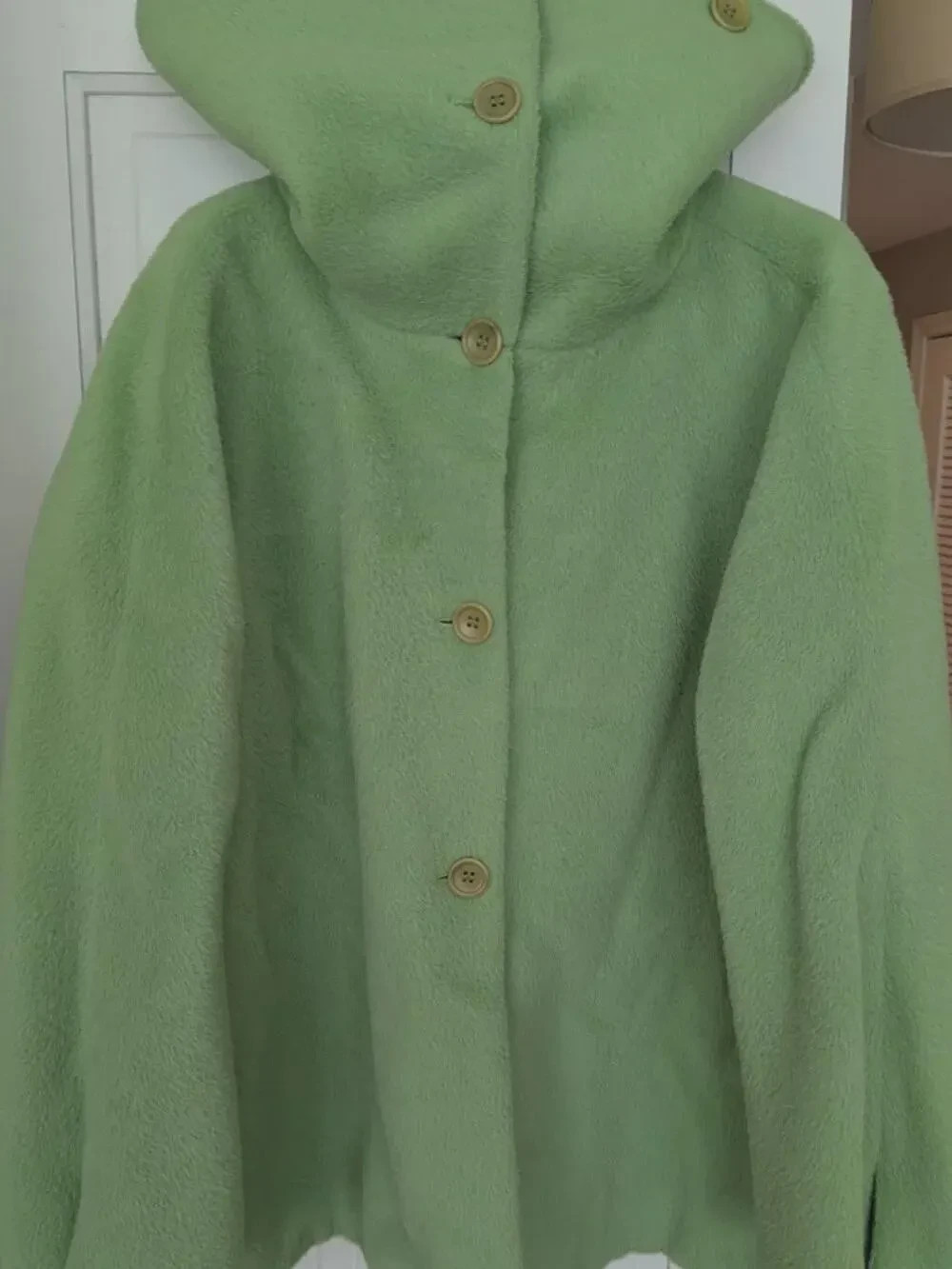Armani Collezioni Vintage 00s Wool Llama Coat Apple Green Oversized Collar Sz L
