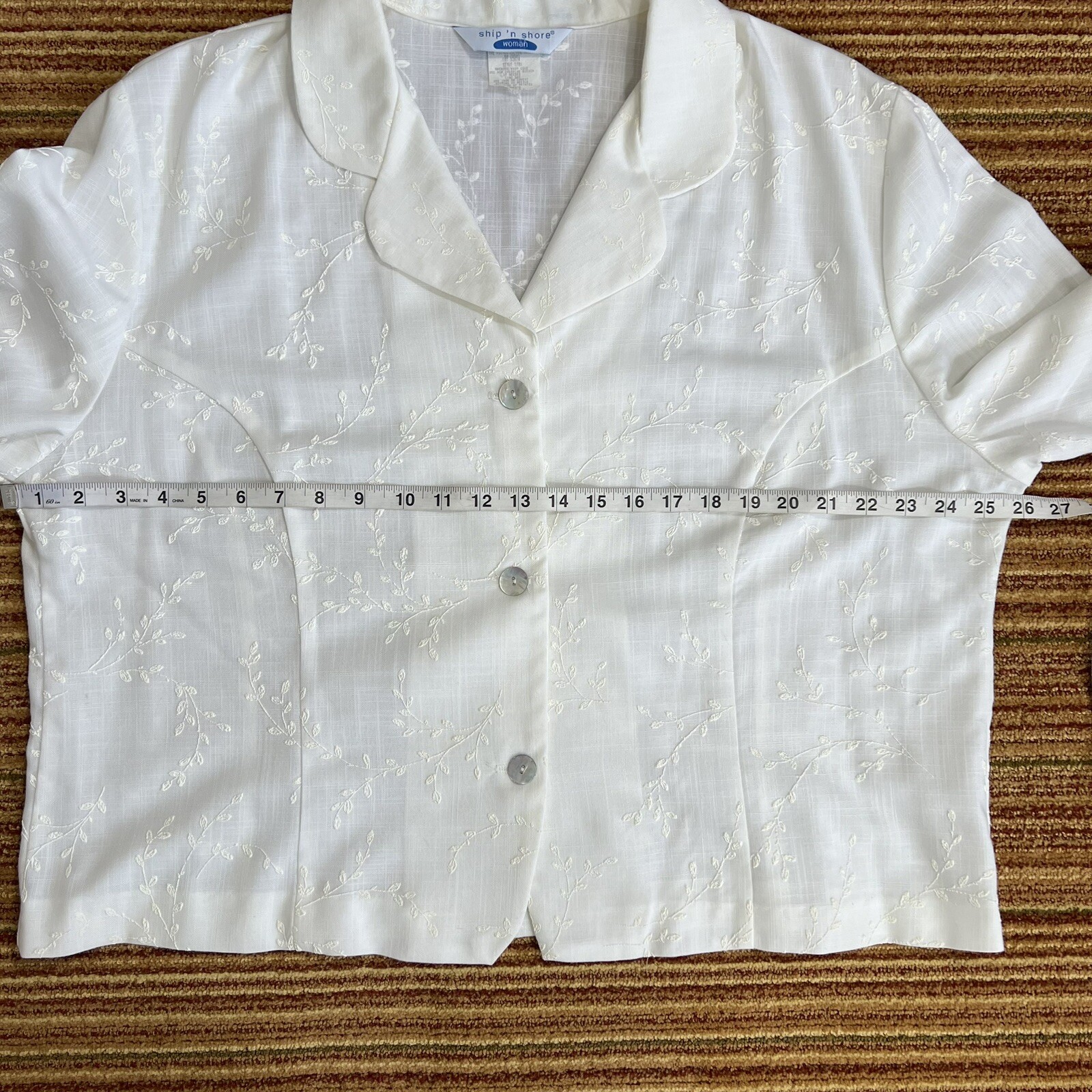 Linen Look Skirt Suit Woman’s 1X White Embroidered Flowers Usa Made VTG Retro