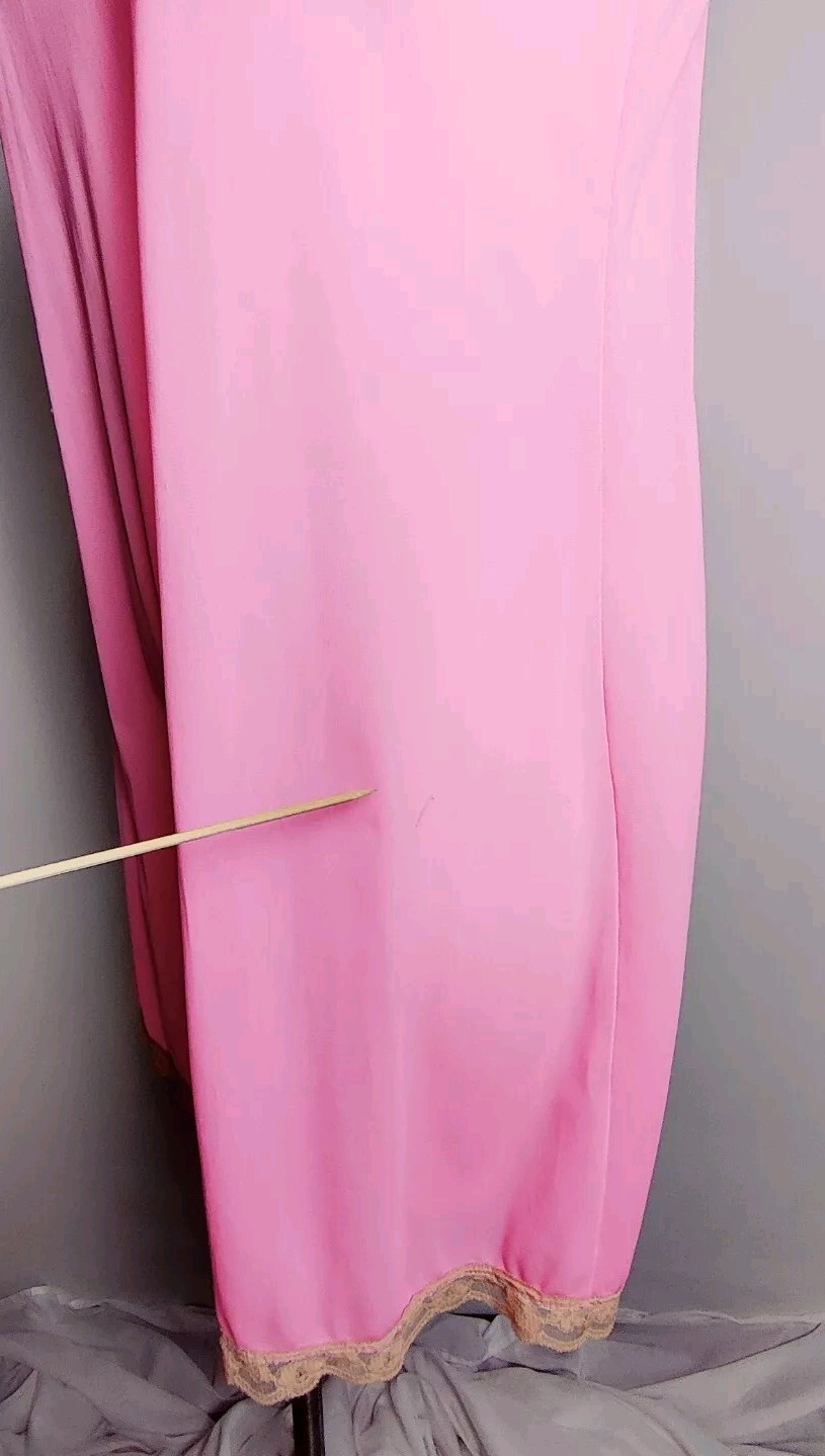 Vintage Avian Hot Pink Nylon Nightgown Lace Trim Modified **Flawed Medium