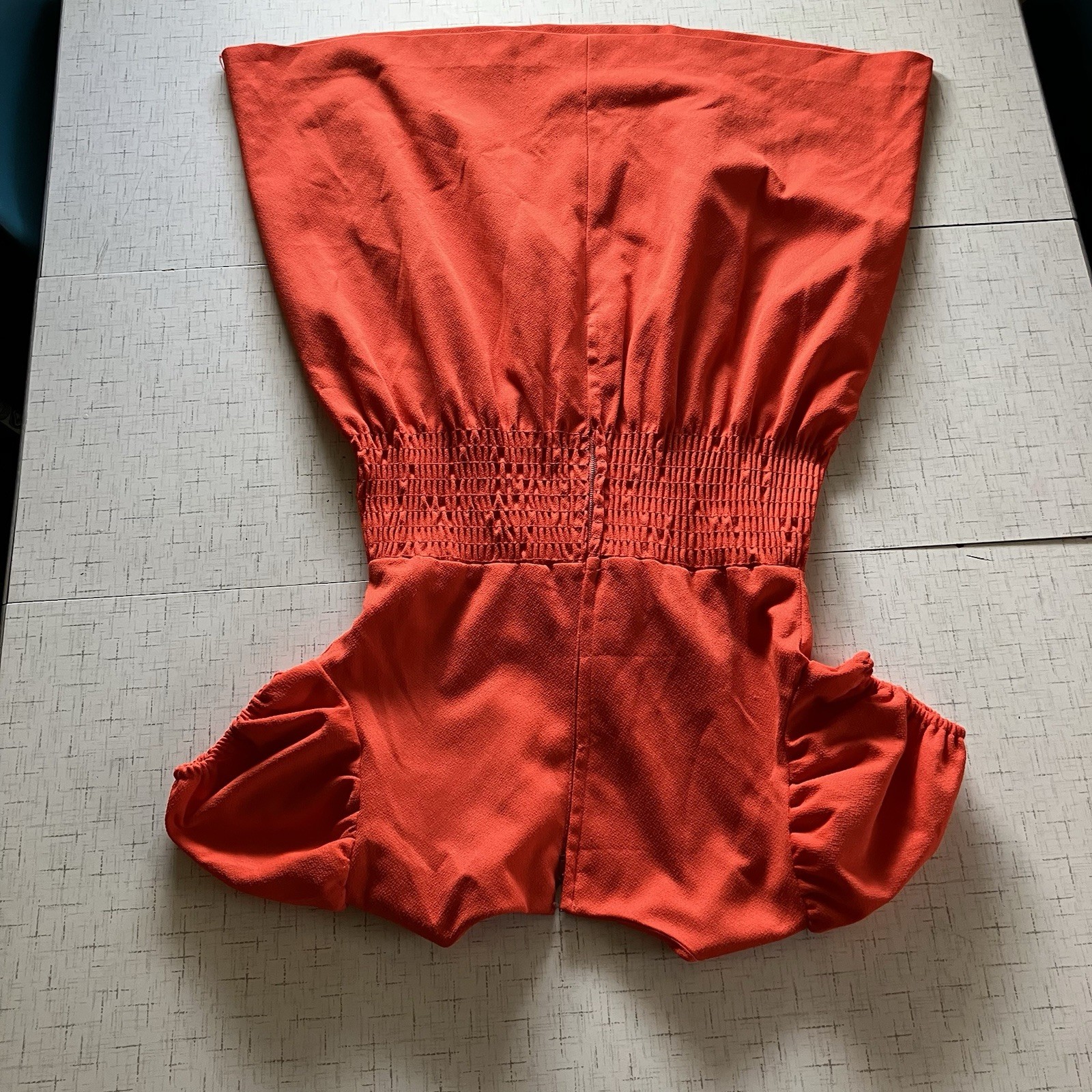 Vtg 60’s Short Red Dress Puff Sleeve Gathered Bodice Back Zipper sz s/m
