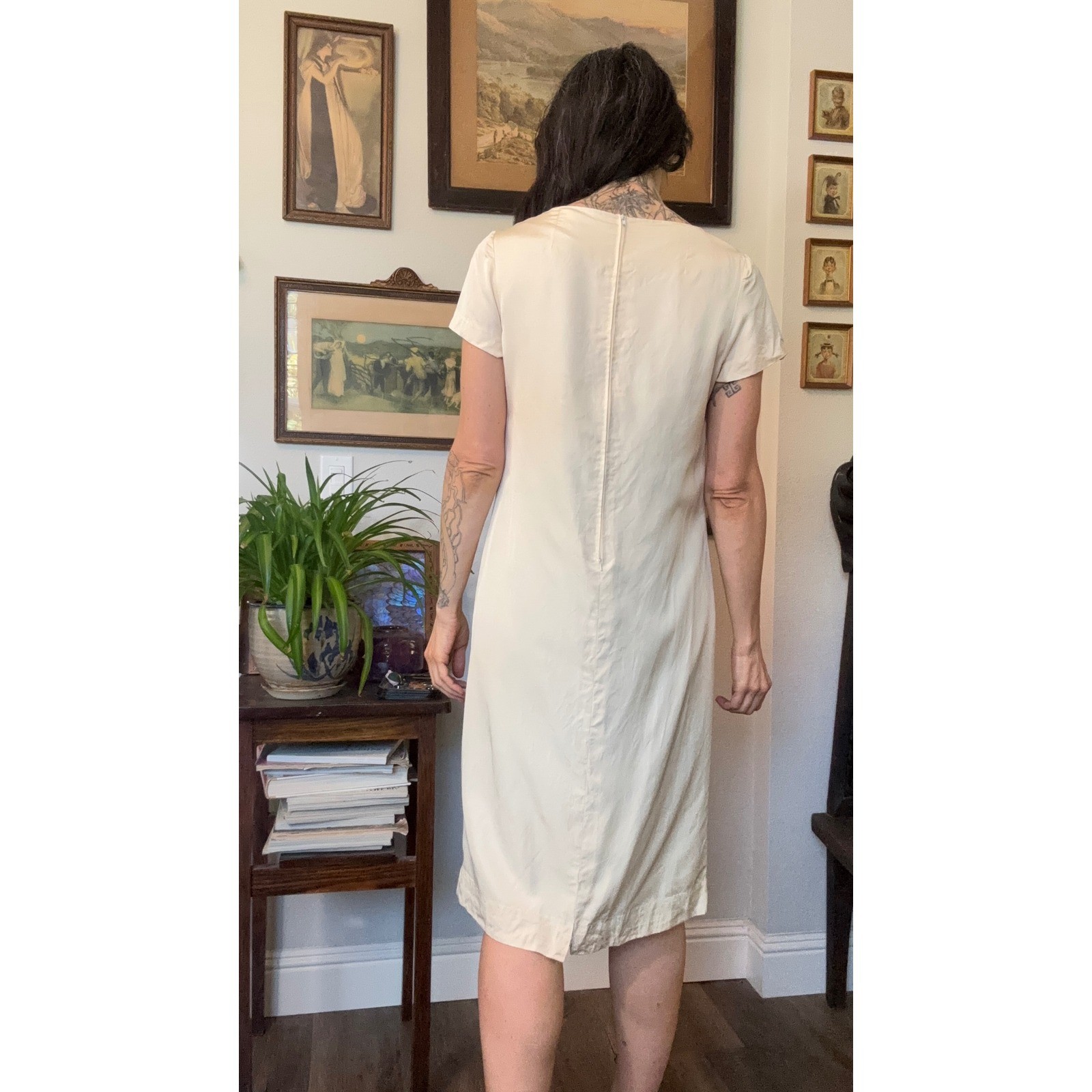 Vintage 60s Phyllis De Trano Cream Butterfly Applique embroidered shift Dress