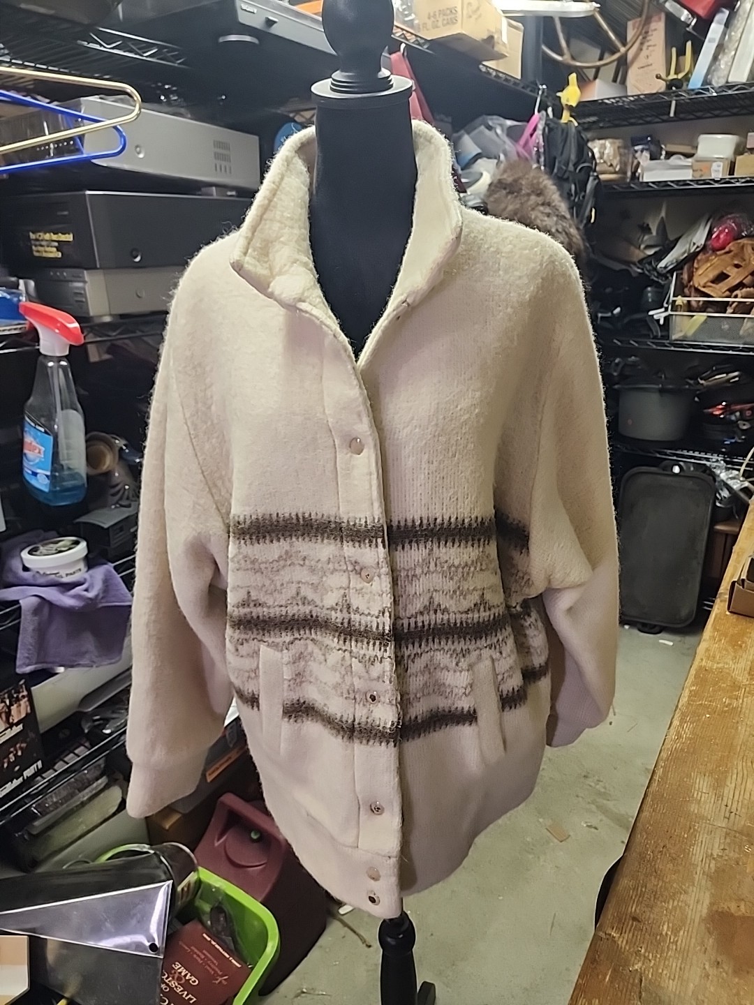 Vintage Canadian Sportswear Womens Mid Coat Sz 16 85%Wool Cream White Ivory